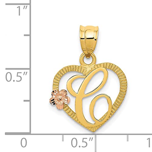 14k Two-Tone Gold Heart Flower Initial 