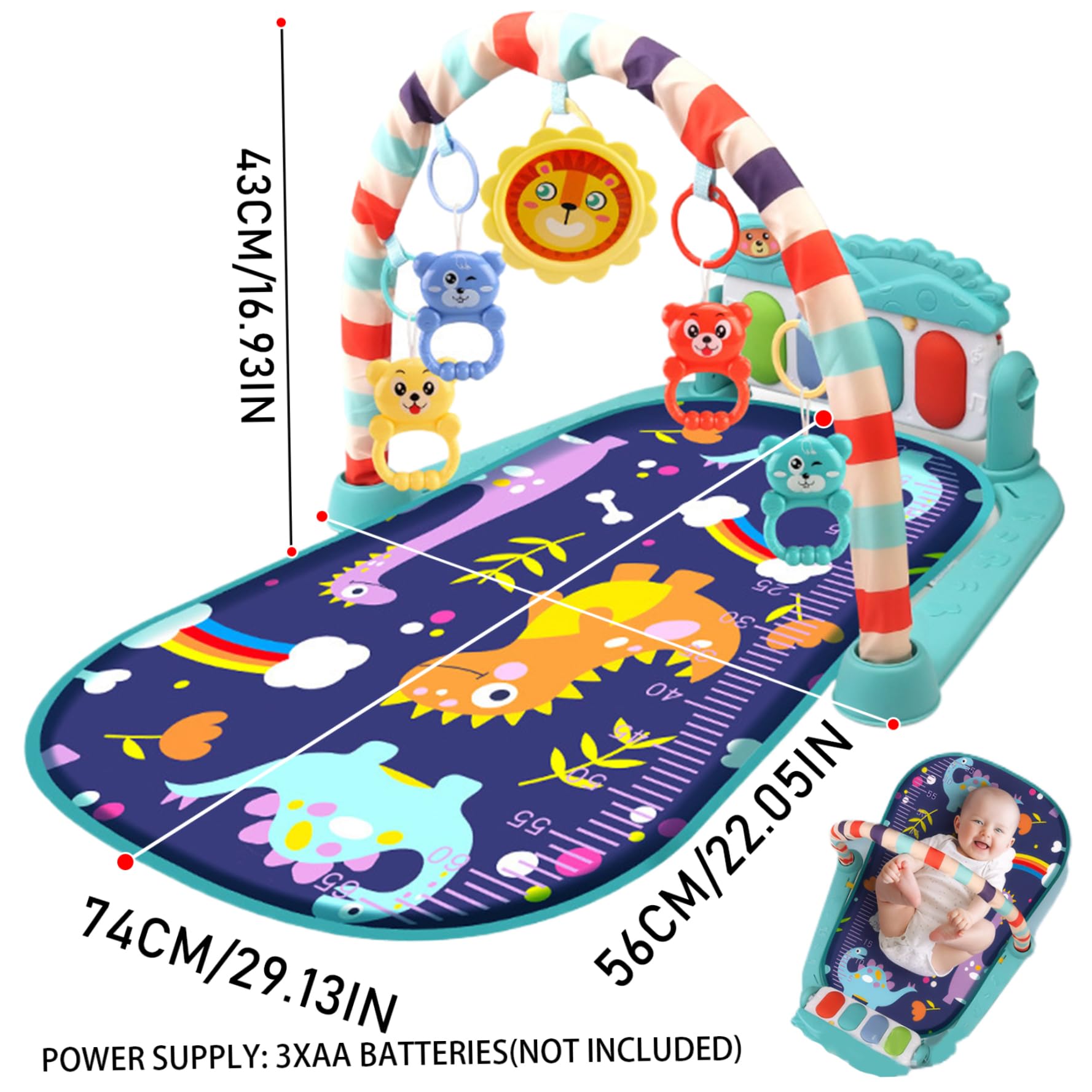 Soft Baby Play Mat with Music & Lights - Detachable Baby Gym for 0-36 Months | Early Educational Floor Mat with Rattles & Toys | Perfect Gift for Newborns & Toddlers | Great for Tummy Time, Crawling & Sensory Development