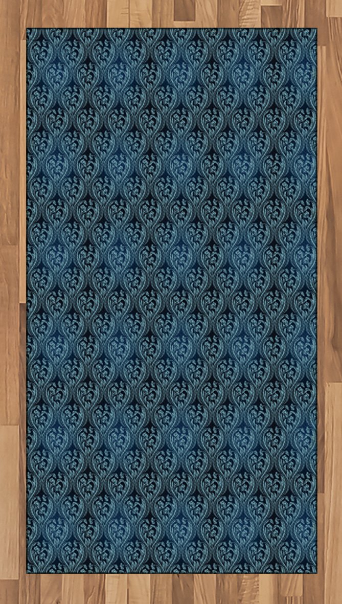 Ambesonne Victorian Area Rug | Ornamental Renaissance Venetian Design in Blue Shades | Flat Woven Accent Rug for Living Room, Bedroom, Dining Room | 2'6