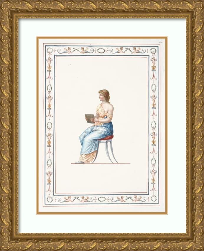 Pierre-Jean Mariette 19x24 Inch Gold Ornate Framed Museum Art Print - Woman in Classical Dress Reading (1783) | Double Matted Wall Decor for Living Room, Bedroom & Office