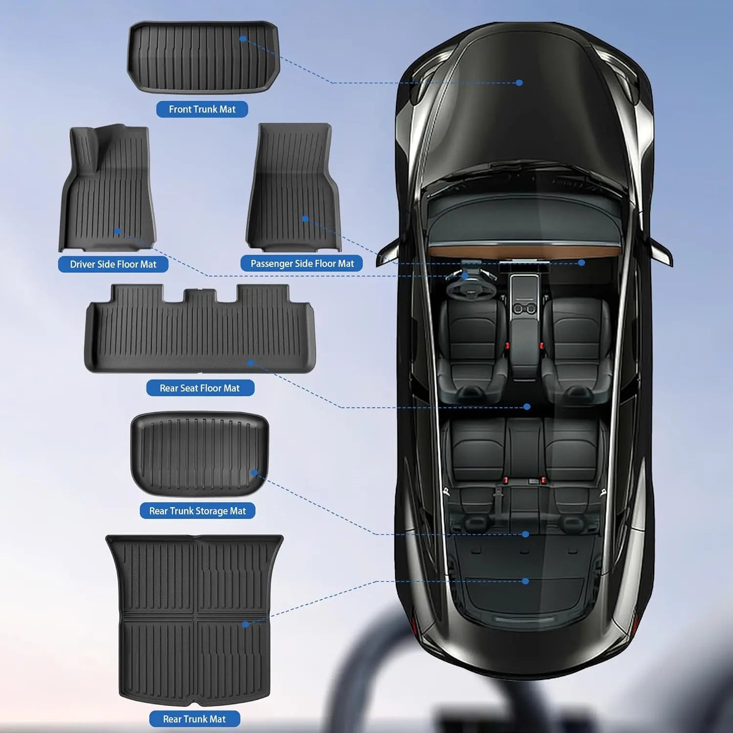 Premium All-Weather TPE Floor Mats for Tesla Model Y 5-Seat (2021-2024) - Complete 6-Piece Set with Cargo Liner & Trunk Mats - Durable, Custom Fit Car Accessories for Road Trips, Daily Commute & Outdoor Adventures