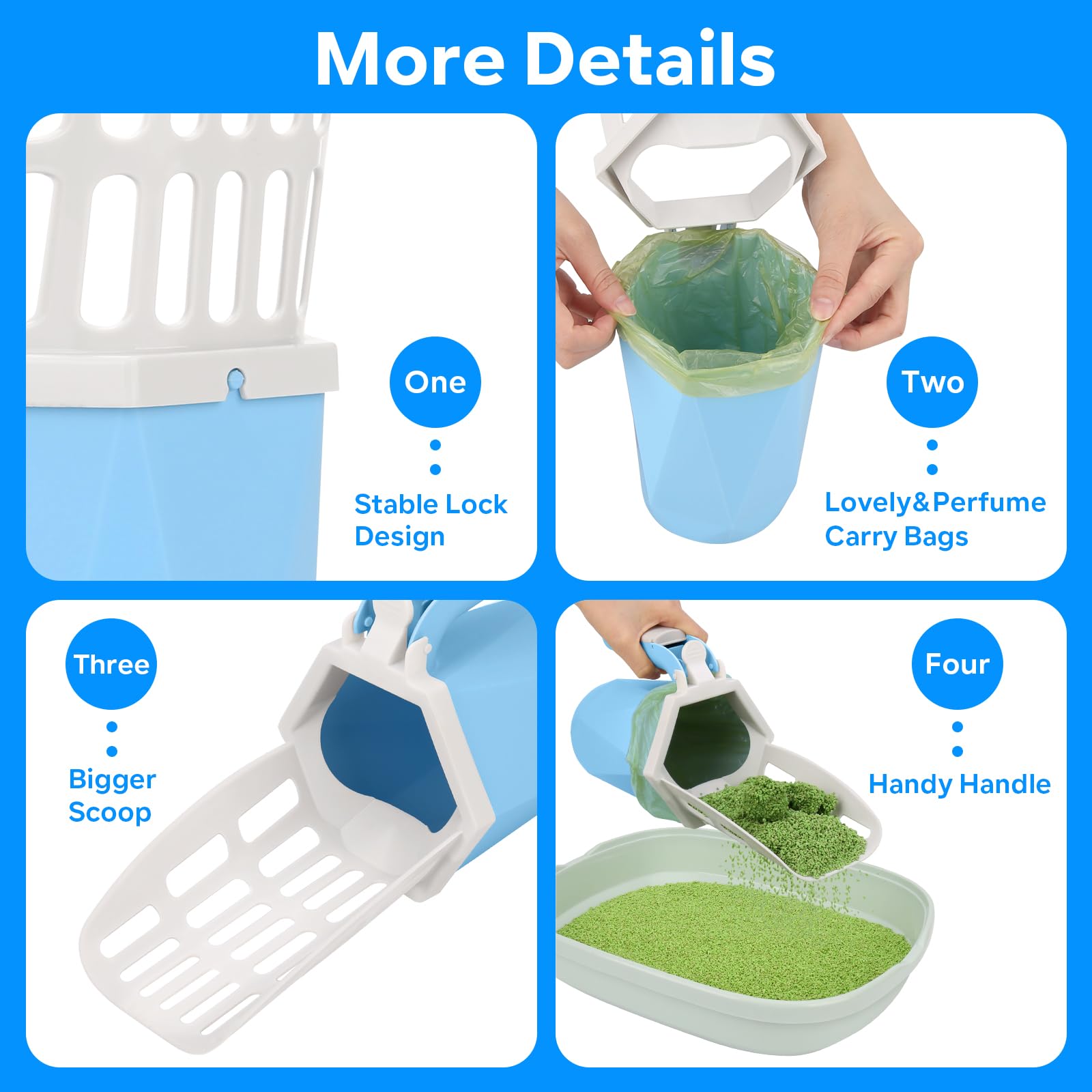 Upgraded Cat Litter Scooper with Holder - Includes Waste Can & 150 Count Litter Bags - Durable Portable Litter Shovel for Easy Cleanup - Perfect for Home, Travel & Multi-Cat Households