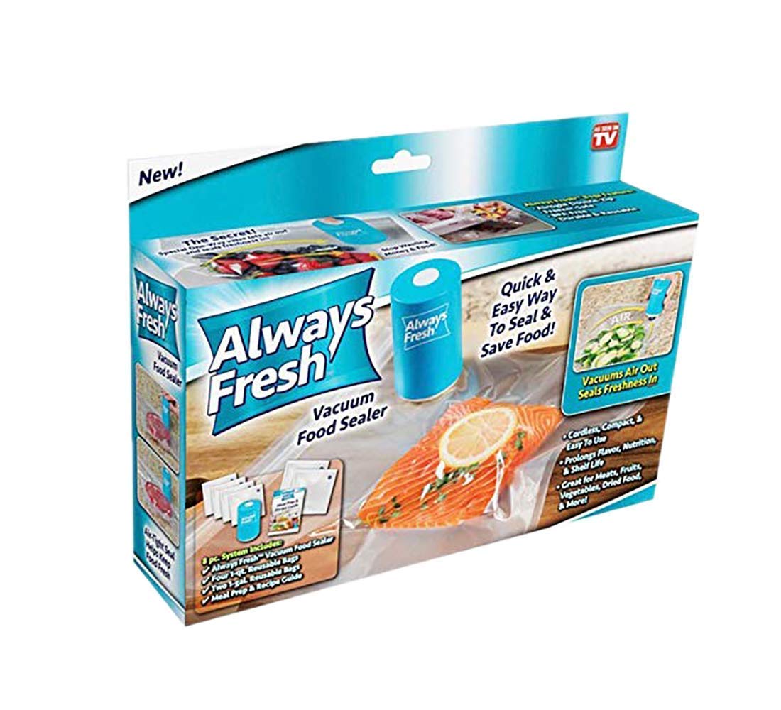 AFFS-TV Vacuum Food Sealer Machine with 6 Reusable Bags (2 x 2 x 3.5 Inches) - Blue | Compact & Portable for Sous Vide, Meal Prep, Camping & Food Storage | Extend Freshness & Reduce Waste