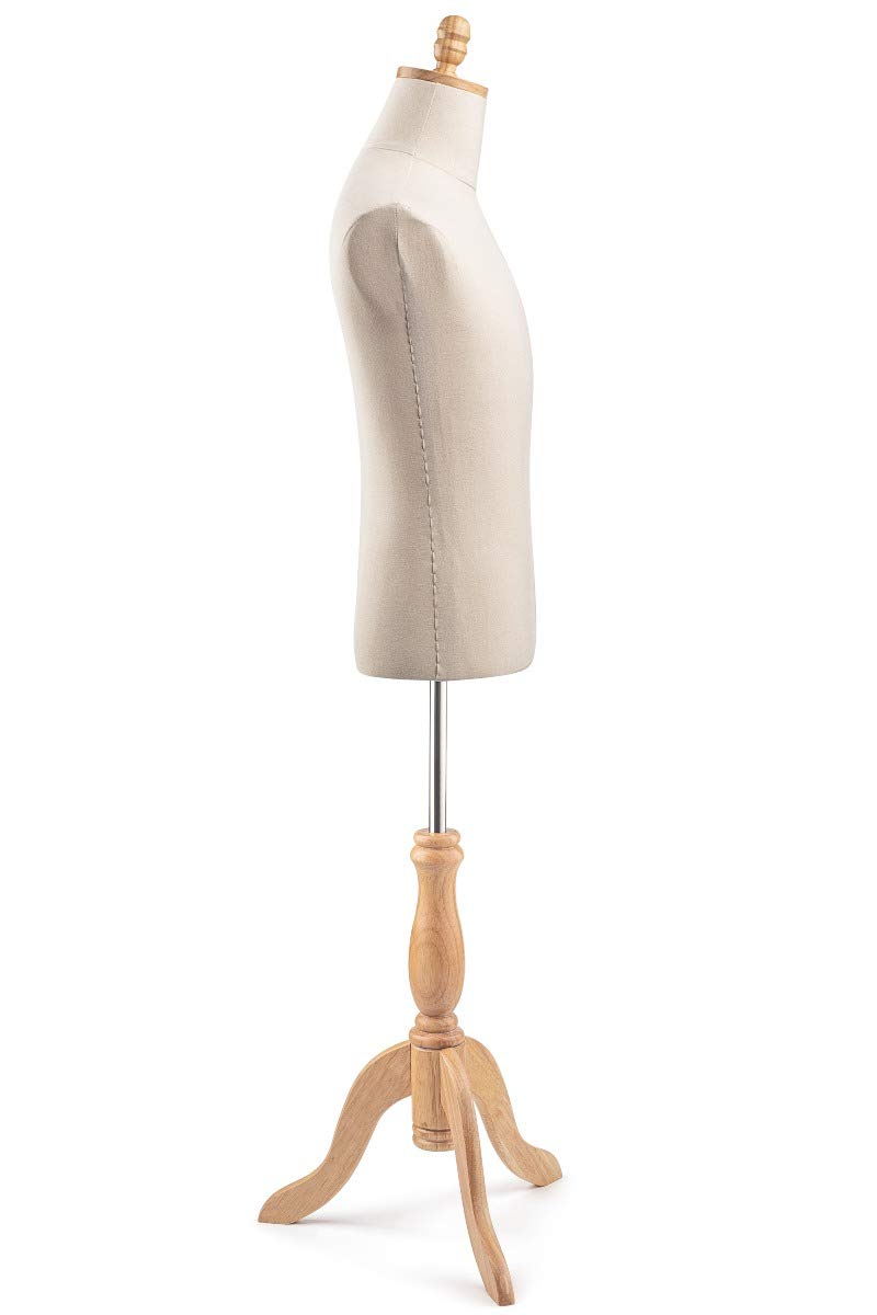 TSC Medium Natural Canvas Male Dress Form Mannequin on Wood Tripod - Perfect for Tailoring, Fashion Design, and Boutique Displays