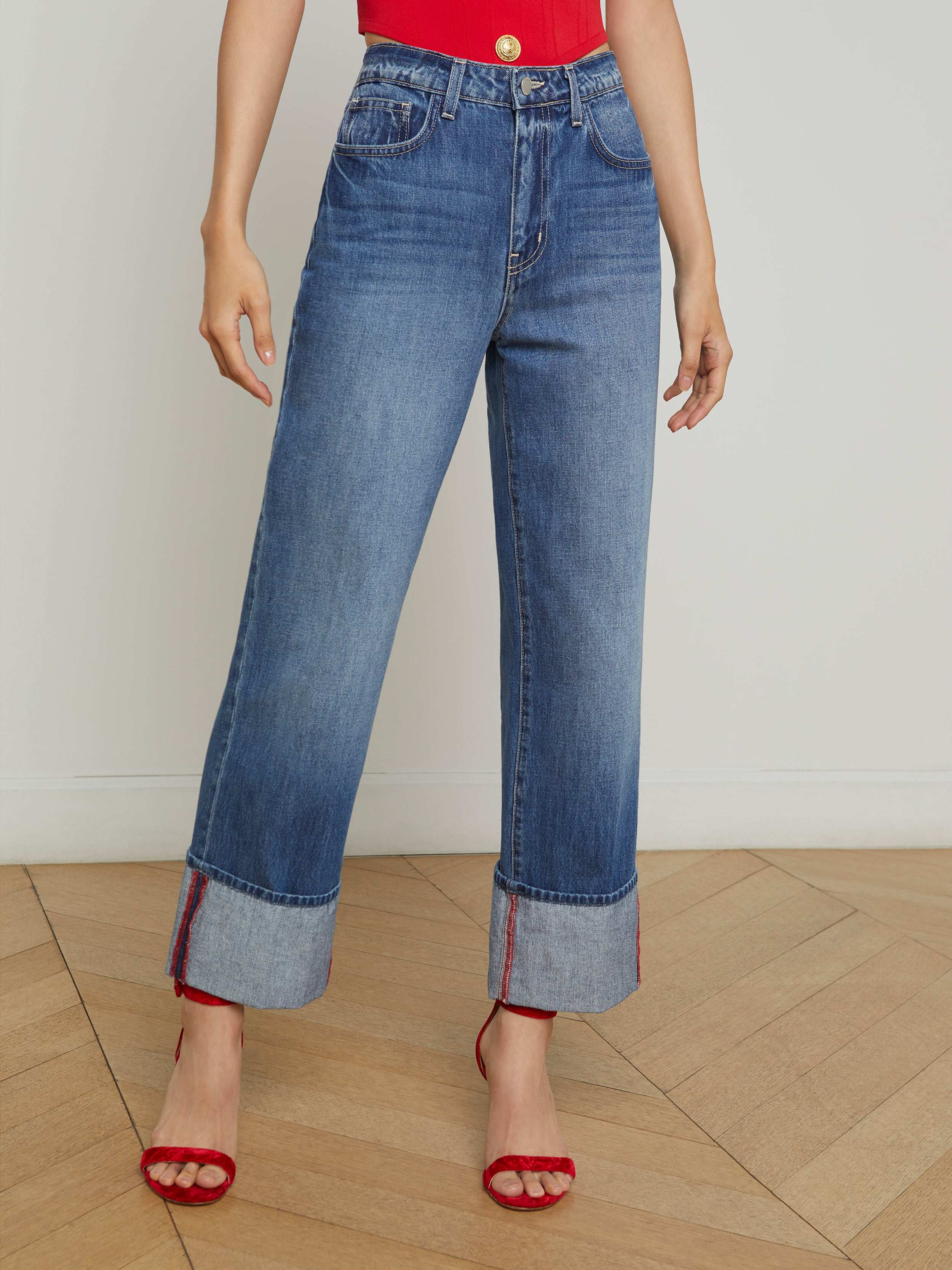 Leighton Cropped Cuffed Jean - Women's High Waist Distressed Denim Pants for Casual Outfits & Street Style