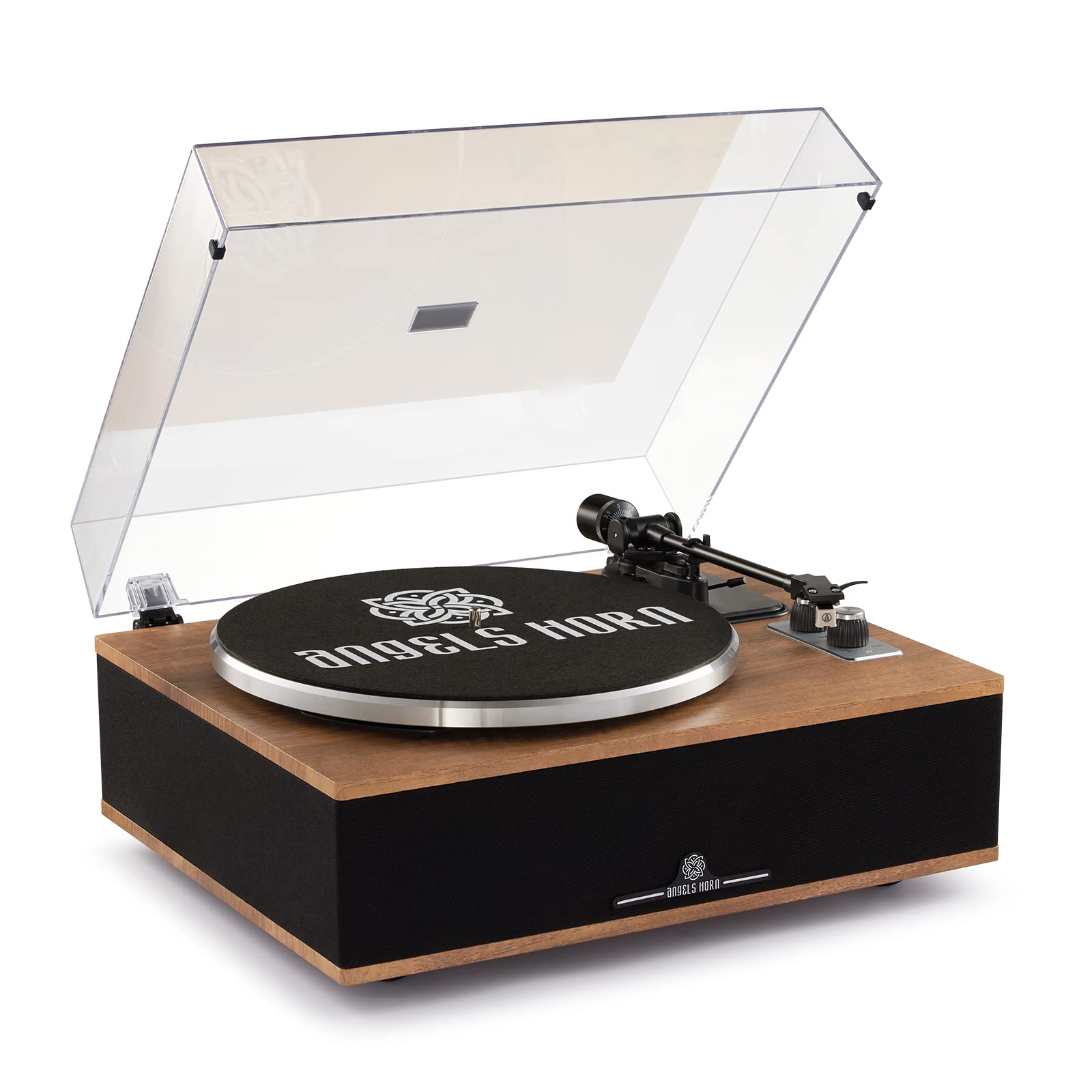 ANGELS HORN Bluetooth Vinyl Record Player with Built-in Speakers & Phono Preamp | High Fidelity Turntable with AT-3600L Magnetic Cartridge | Belt Drive 2-Speed (33/45 RPM) | Perfect for Home Entertainment & Vintage Music Lovers