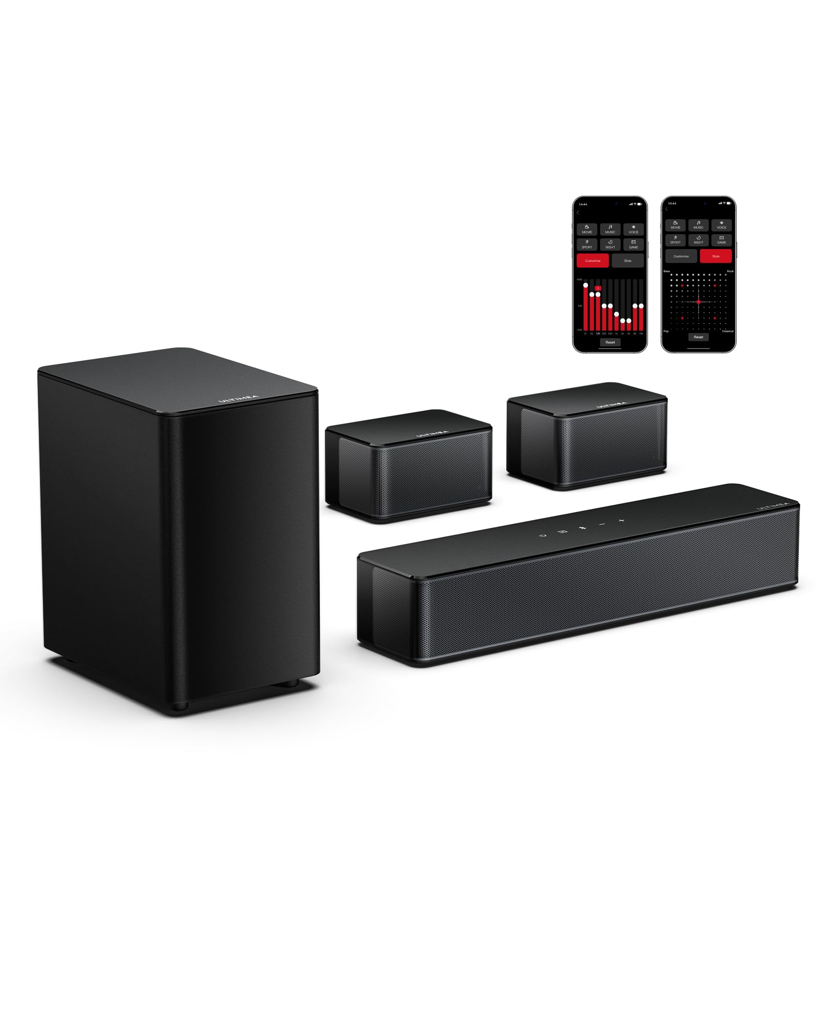 ULTIMEA D50 5.1 Channel Surround Sound System with Wireless Subwoofer - 320W Home Theater Speaker System for Smart TV, Bluetooth APP Control, Virtual Surround Sound Bar - Perfect for Movie Nights & Gaming (2025 New Model Poseidon Series)