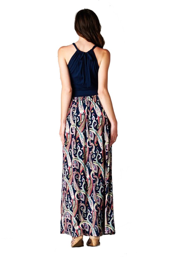 Stylish Multi-Color Paisley Floral Print Sleeveless Halter Maxi Dress for Women | Summer Beach Party, Vacation, Boho Chic Outfit