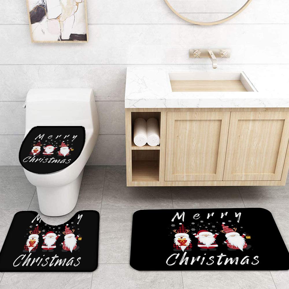 4PCS Non-Slip Christmas Gnome Bathroom Mat Set - Merry Christmas Decor with Shower Curtain, Toilet Seat Cover & Rugs for Holiday Bathroom Decorating - Perfect for Christmas Home, Guest Bathroom & Festive Gift Giving