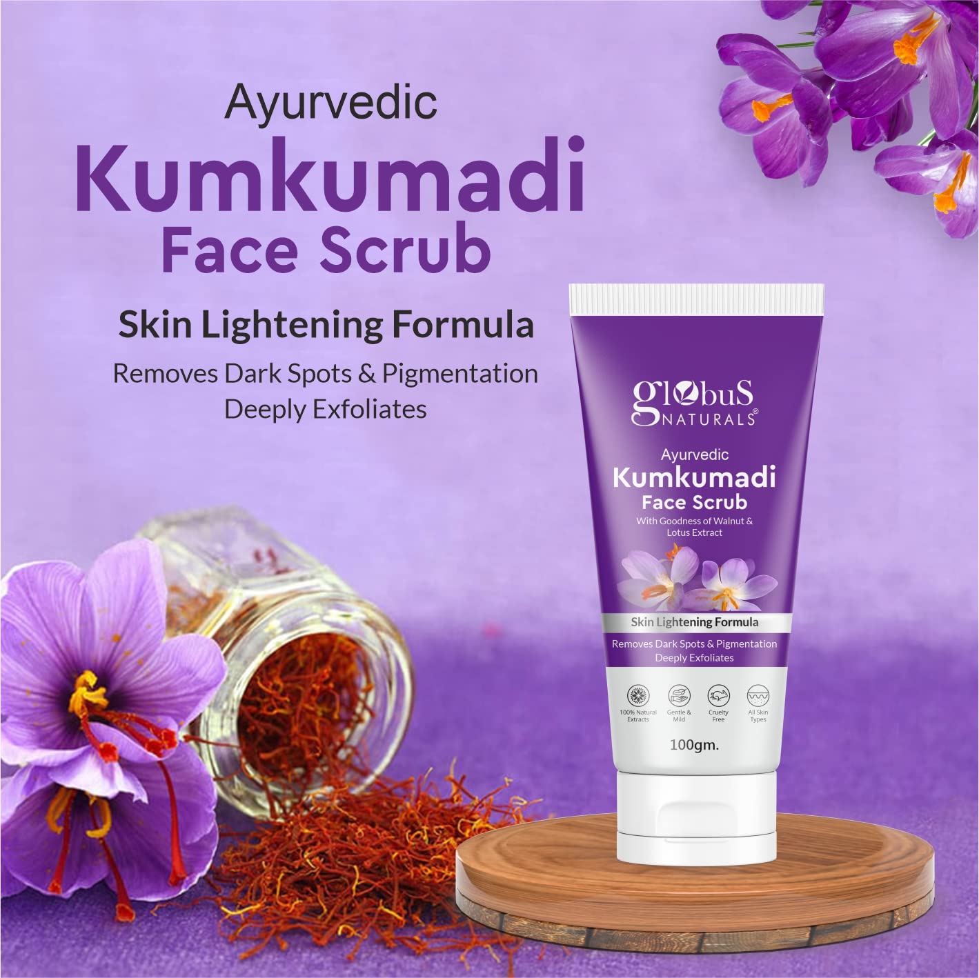 **Globus Naturals Kumkumadi Skin Lightening Face Care Combo Set - 4 Products (Face Wash, Scrub, Cream & Pack) for Brightening & Glowing Skin - Perfect for Daily Skincare Routine & Special Occasion Prep**