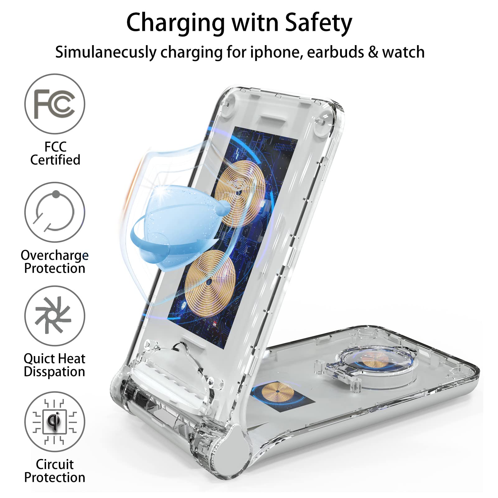 3-in-1 Wireless Charging Station - 15W Fast Foldable Charger for iPhone 14/13/12/11/Pro/Max/SE, Apple Watch 6/5/4/3/2/1 & AirPods Pro - Includes 20W PD Adapter (White) | Perfect for Bedside, Office & Travel Charging