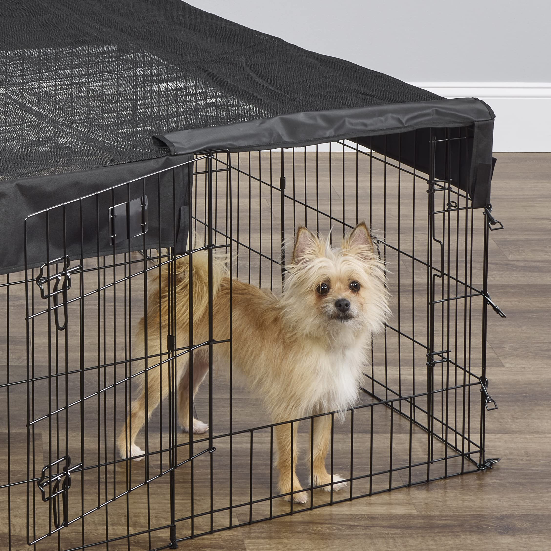 MidWest Homes For Pets Square Exercise Pen with Fabric Mesh Top - Indoor & Outdoor Pet Playpen for Dogs, Puppies, Cats - Durable Metal Frame for Training, Playtime, and Secure Containment
