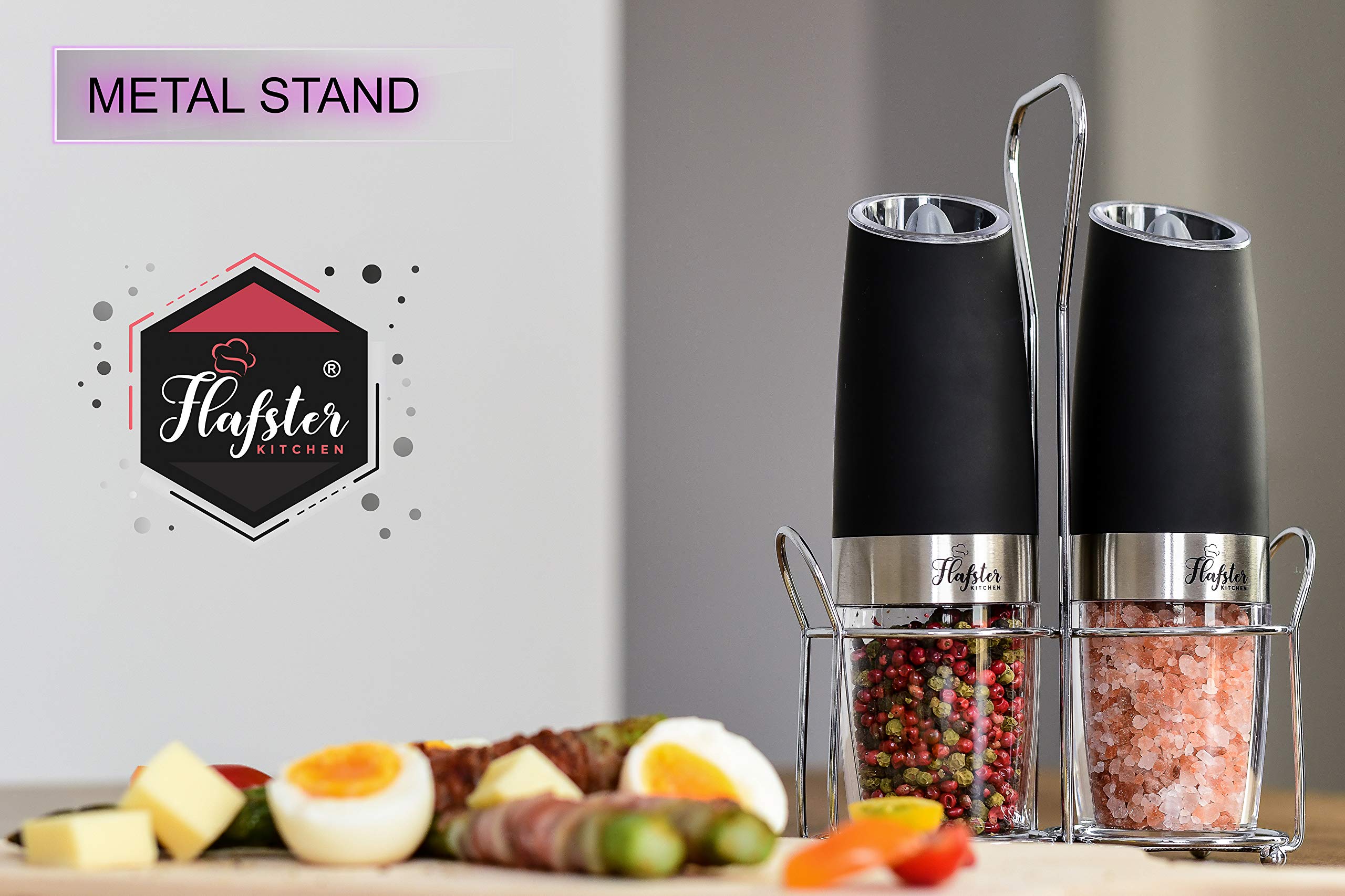 Premium Electric Salt and Pepper Grinder Set - Adjustable Coarseness, White LED Light, Battery Powered - Perfect for Kitchen, Dining Table, Camping & Travel - Automatic Spice Mill for Home, Restaurants and Gifts