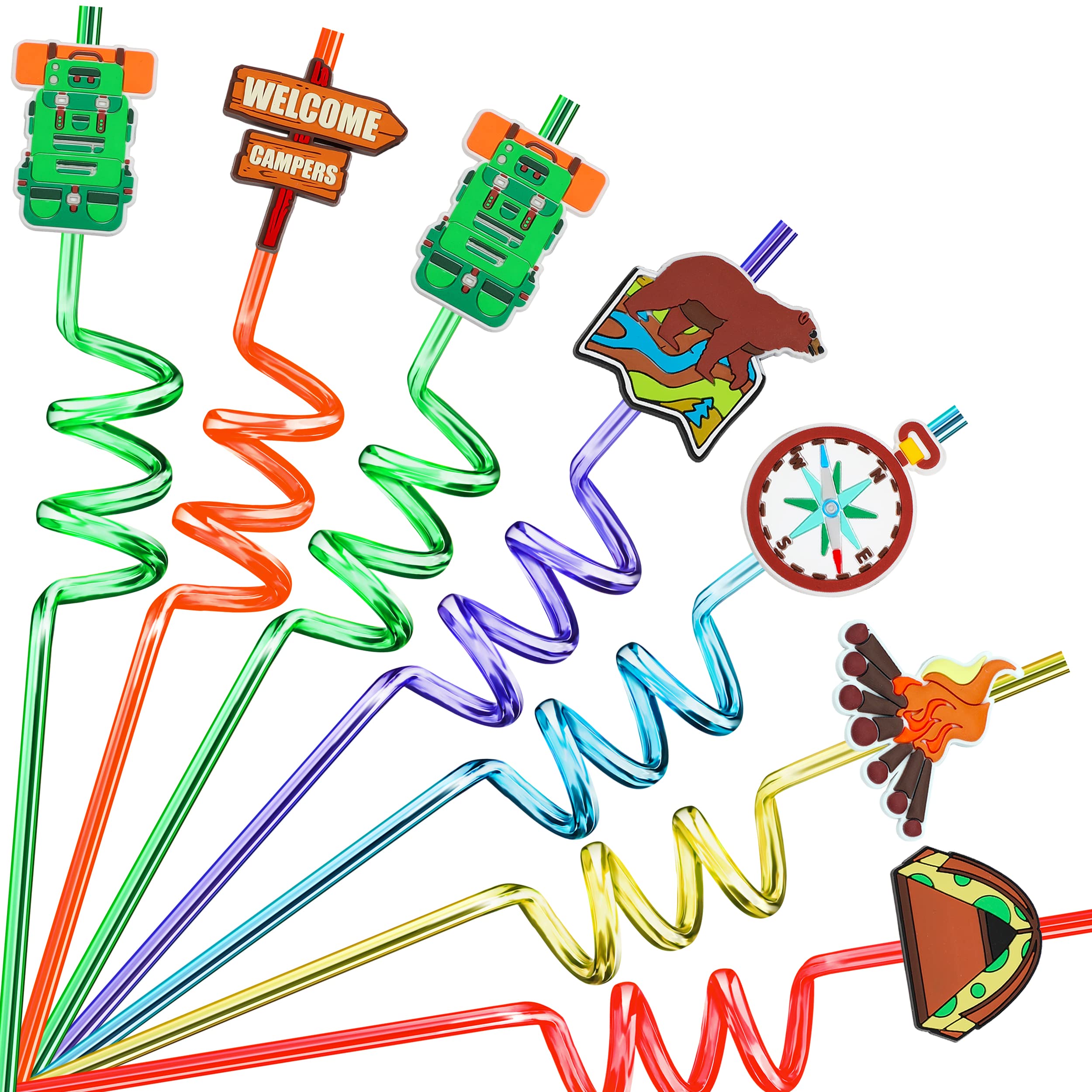 **24pcs Camping Party Straws - Reusable Plastic Drinking Straws for Camping Birthday, Baby Shower & Adventure Party Favors - Perfect for Outdoor Picnics, BBQ & Happy Camper Decorations**