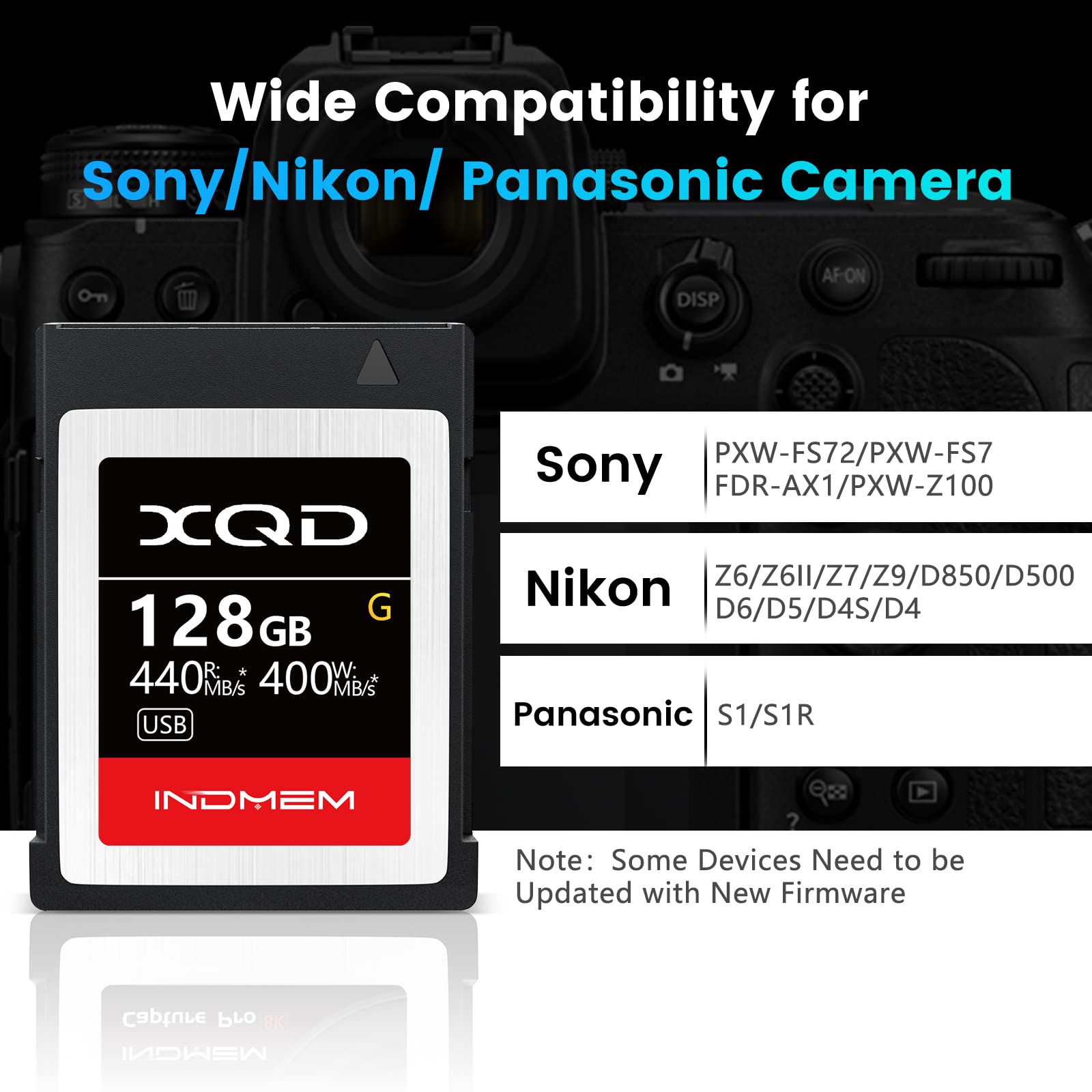 INDMEM XQD 128GB Memory Card - 5X Tough MLC XQD Flash Card with 440MB/s Read & 400MB/s Write Speed | High Performance for Professional Photography & 4K Video Recording