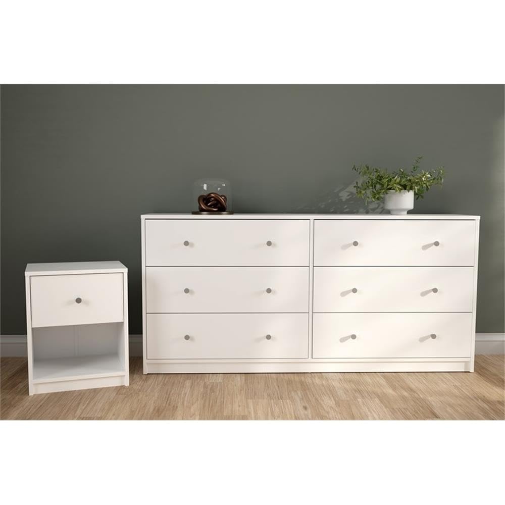 Home Square 3-Piece White Bedroom Set - 6-Drawer Double Dresser & 2 Nightstands with 1 Drawer Each | Perfect for Master Bedrooms, Guest Rooms & Small Spaces
