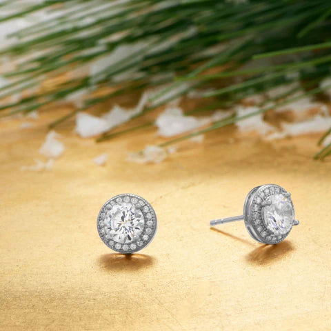 14K Sterling Silver Rhodium Plated Cubic Zirconia (CZ) Stud Earrings for Women - Hypoallergenic & Tarnish-Free - Perfect for Everyday Wear, Gifts & Special Occasions
