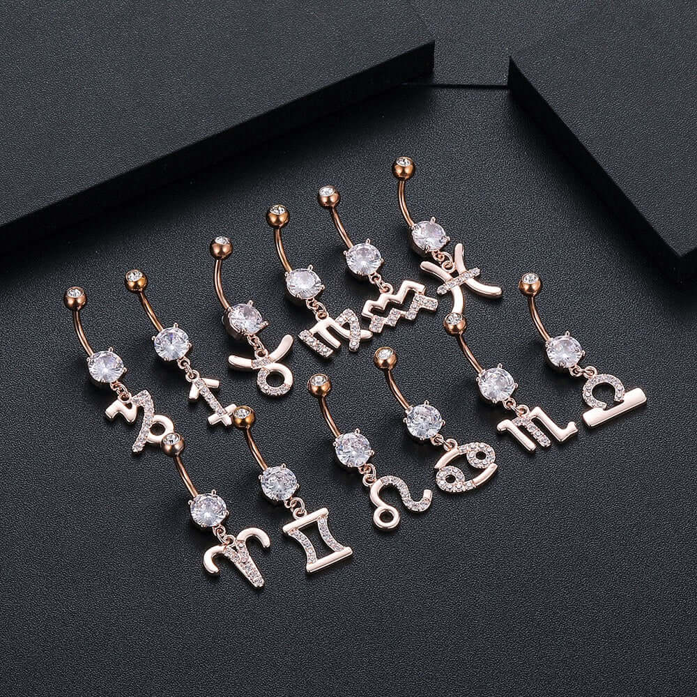 12 Constellation Belly Button Rings - WH2615 | Trendy Zodiac Navel Piercing Jewelry for Women, Perfect for Parties, Beach & Everyday Wear