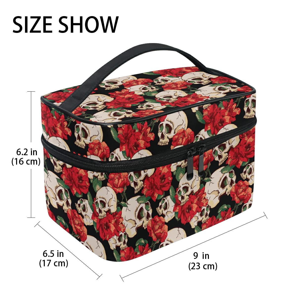 Skull and Flower Makeup Bag for Women - Travel Cosmetic Organizer Case, Waterproof Toiletry Bag for Girls and Ladies | Perfect for Travel, Gym, and Daily Use