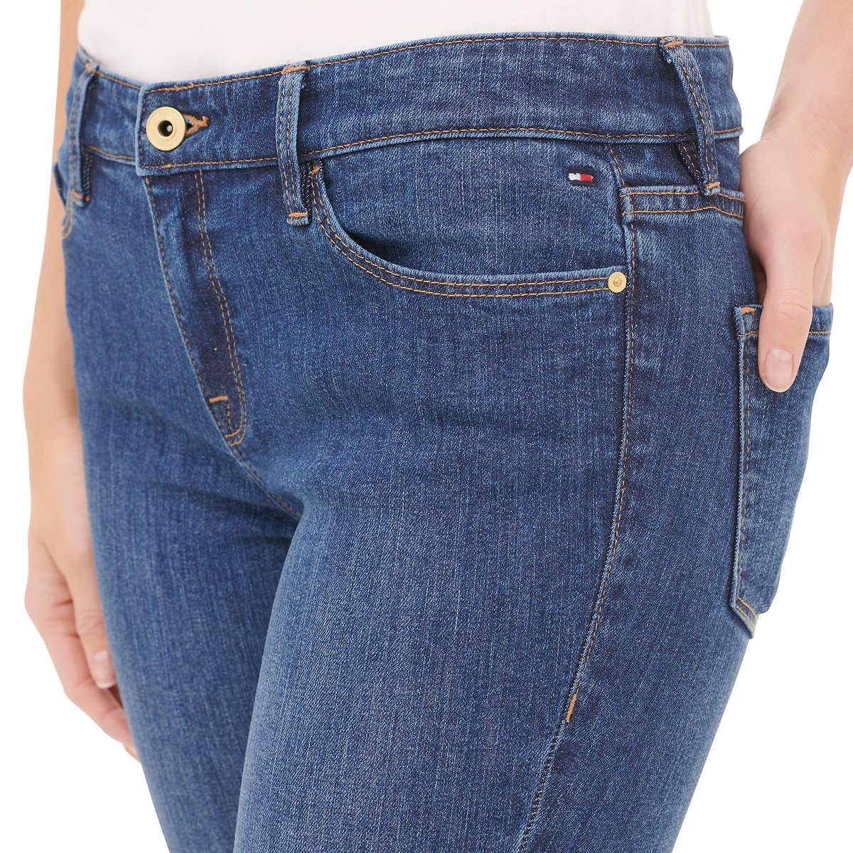 Tommy Hilfiger Women's Mid Rise Skinny Jeans - Bright Blue Wash (Size 4) | Stretch Denim Pants for Casual Wear & Everyday Outfits