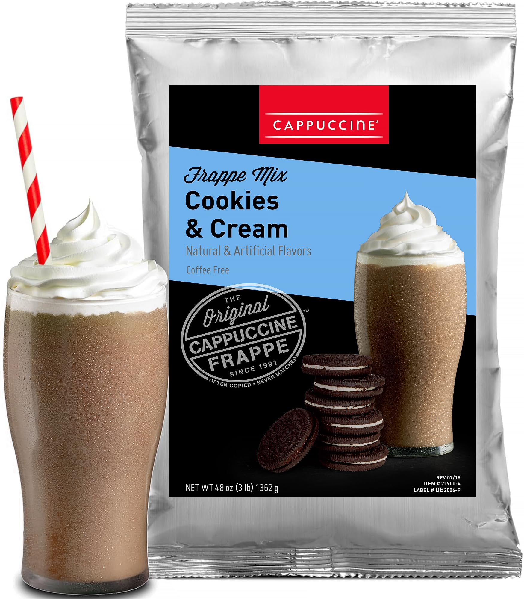 Premium Cappuccino Cookies & Cream Frappe Mix - 3lb Bag | Delicious Coffee Drink Powder for Smoothies, Shakes & Desserts | Perfect for Cafes, Home Use & Gifts