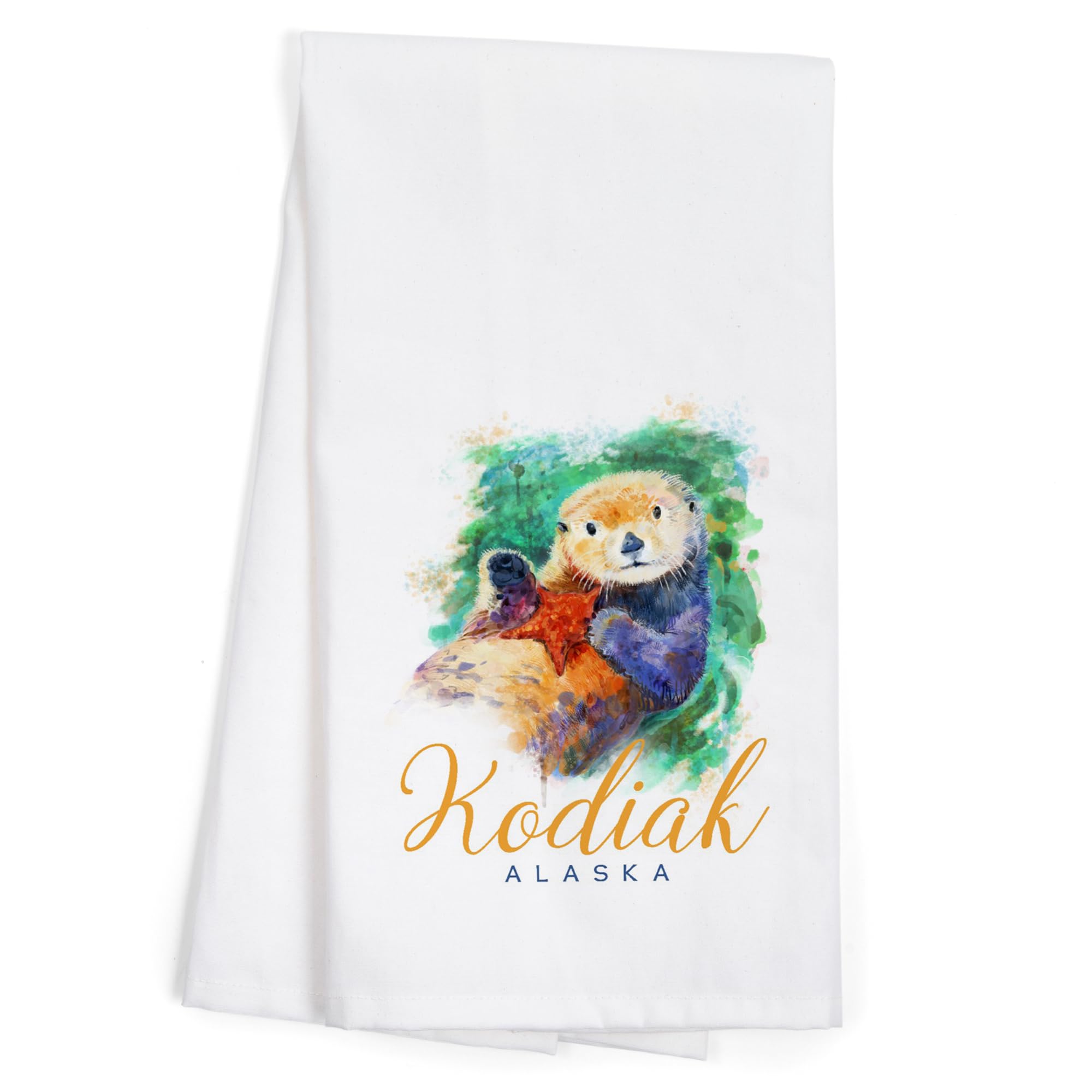 Lantern Press Kodiak Alaska Sea Otter Watercolor Tea Towel - 100% Cotton Decorative Hand Towel for Kitchen & Home Decor - Perfect for Dish Drying, Gift Giving, and Coastal Themed Decor