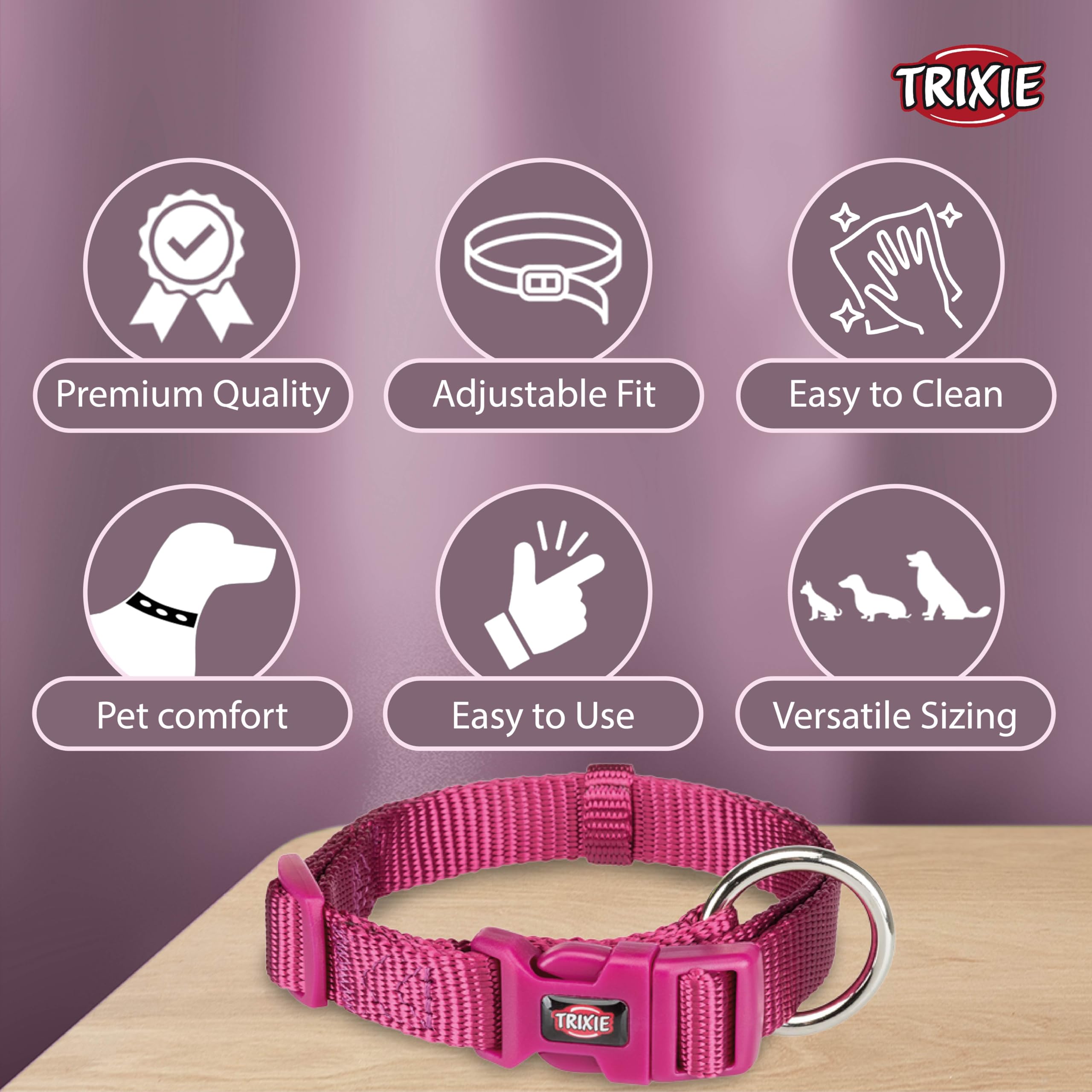 Premium Adjustable Dog Collar with Leash Connector - Stylish Orchid Design for Medium to Large Dogs (35-55cm) - Perfect for Daily Walks, Training & Outdoor Adventures