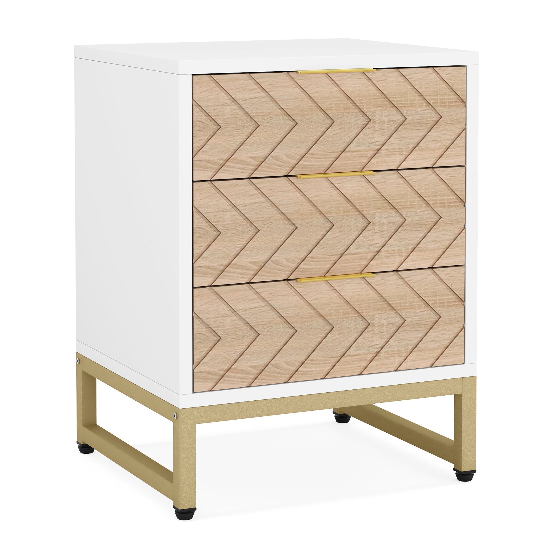 Modern 3-Drawer Nightstand with Sturdy Metal Frame - Bedside End Table for Bedroom Storage & Organization | Perfect for Small Spaces, Apartments & Dorm Rooms
