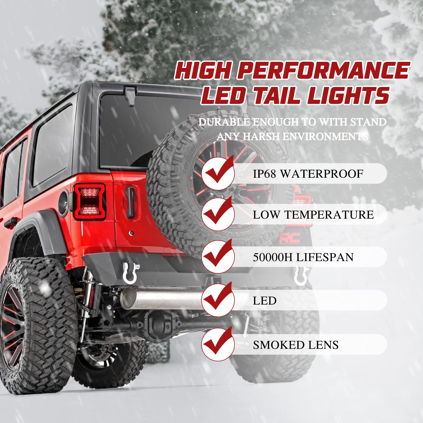 BUNKER INDUST LED Tail Lights Replacement for Jeep Wrangler JL 2018-2022 | Rear Brake Stop Turn Signal Reverse Light Assembly with Smoke Lens | Off-Road & Night Driving Safety Upgrade