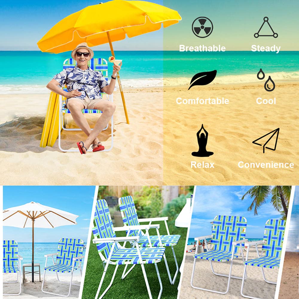 2 Pack Portable Folding Lawn Chairs for Beach Camping - Lightweight Outdoor Patio Chairs with Webbing Design, Perfect for BBQ, Travel, Picnic & Festival Use
