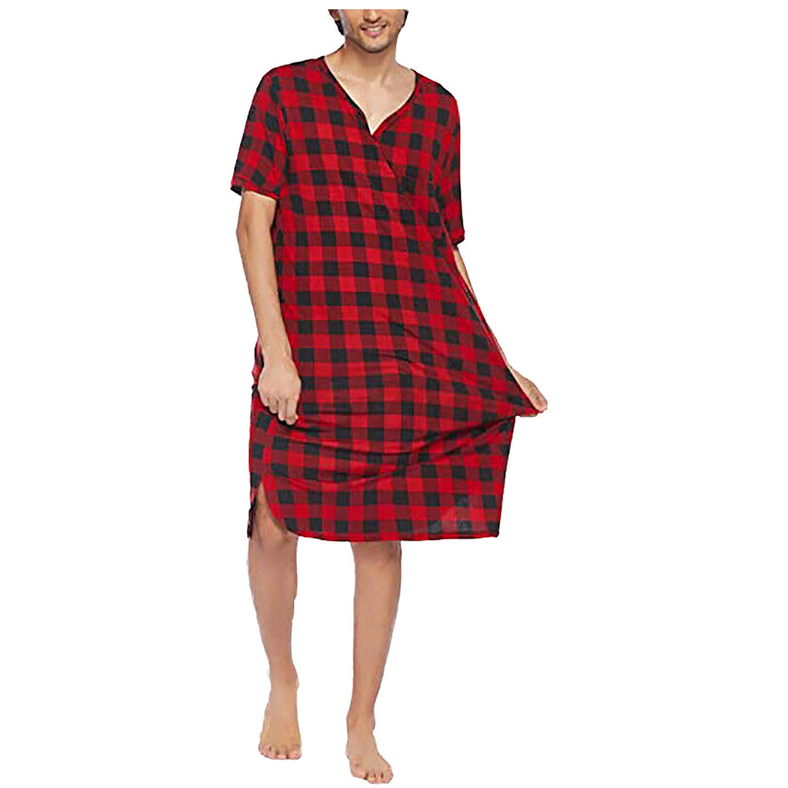Men's Big & Tall V-Neck Short Sleeve Sleep Shirt - Soft Loose Pajama Nightwear for Comfortable Sleeping & Lounging at Home