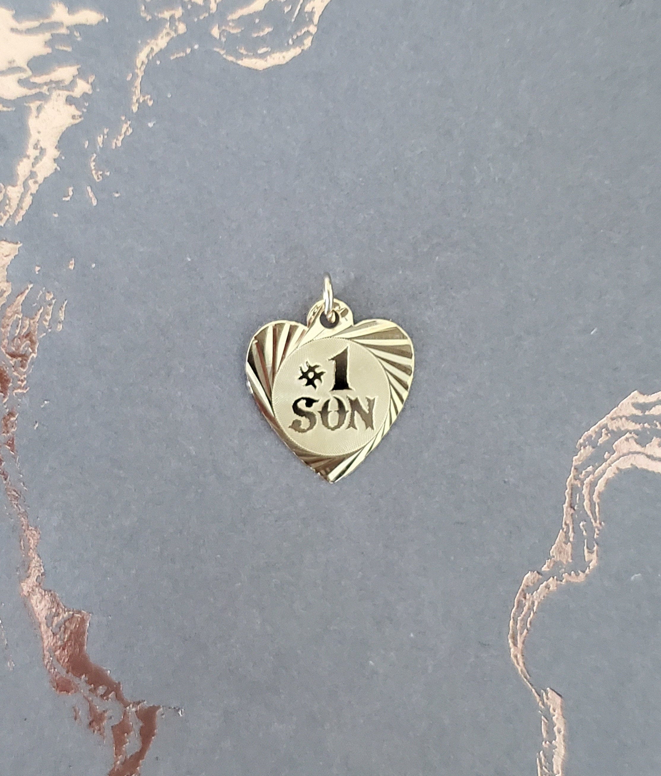 14K Yellow Gold Diamond-Cut Number One Son Charm Pendant - Perfect for Gifts, Birthdays & Special Occasions