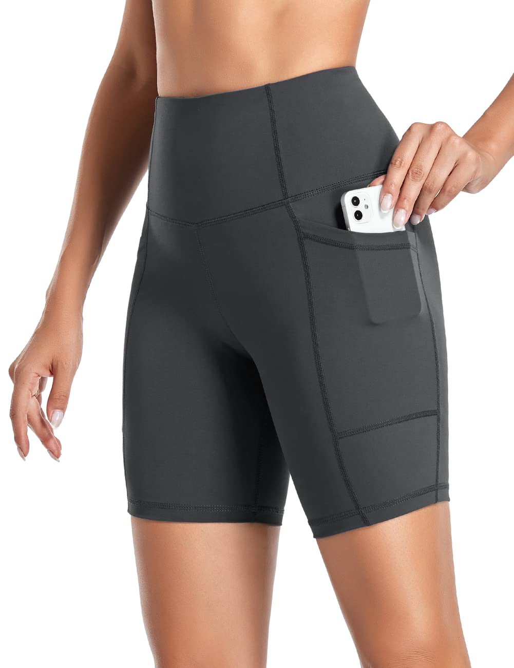 Coastal Rose Women's Yoga Shorts with Pockets - High Waist Tummy Control 7