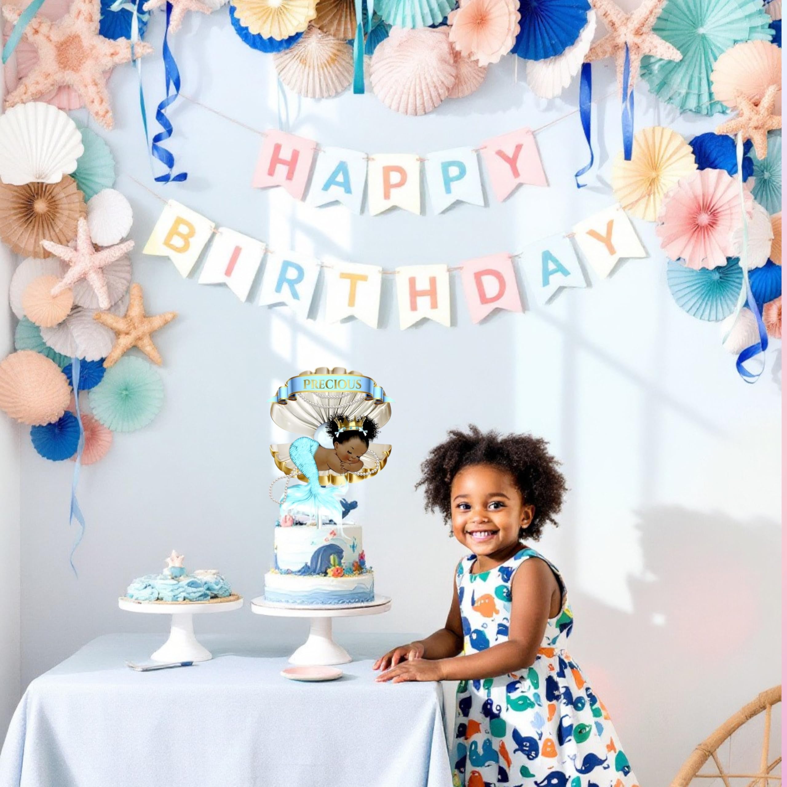 African American Mermaid Table Centerpieces - Set of 3 Little Princess Party Decorations for Birthday, Baby Shower & Girls Celebration - Perfect for Themed Parties, Home Decor and Special Events