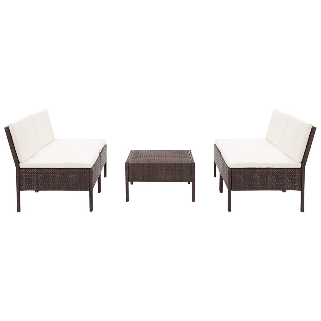 5-Piece Brown Poly Rattan Garden Sofa Set with Cushions & Coffee Table - Lightweight Outdoor Patio Furniture for Lounge, Backyard, Poolside & Garden Relaxation