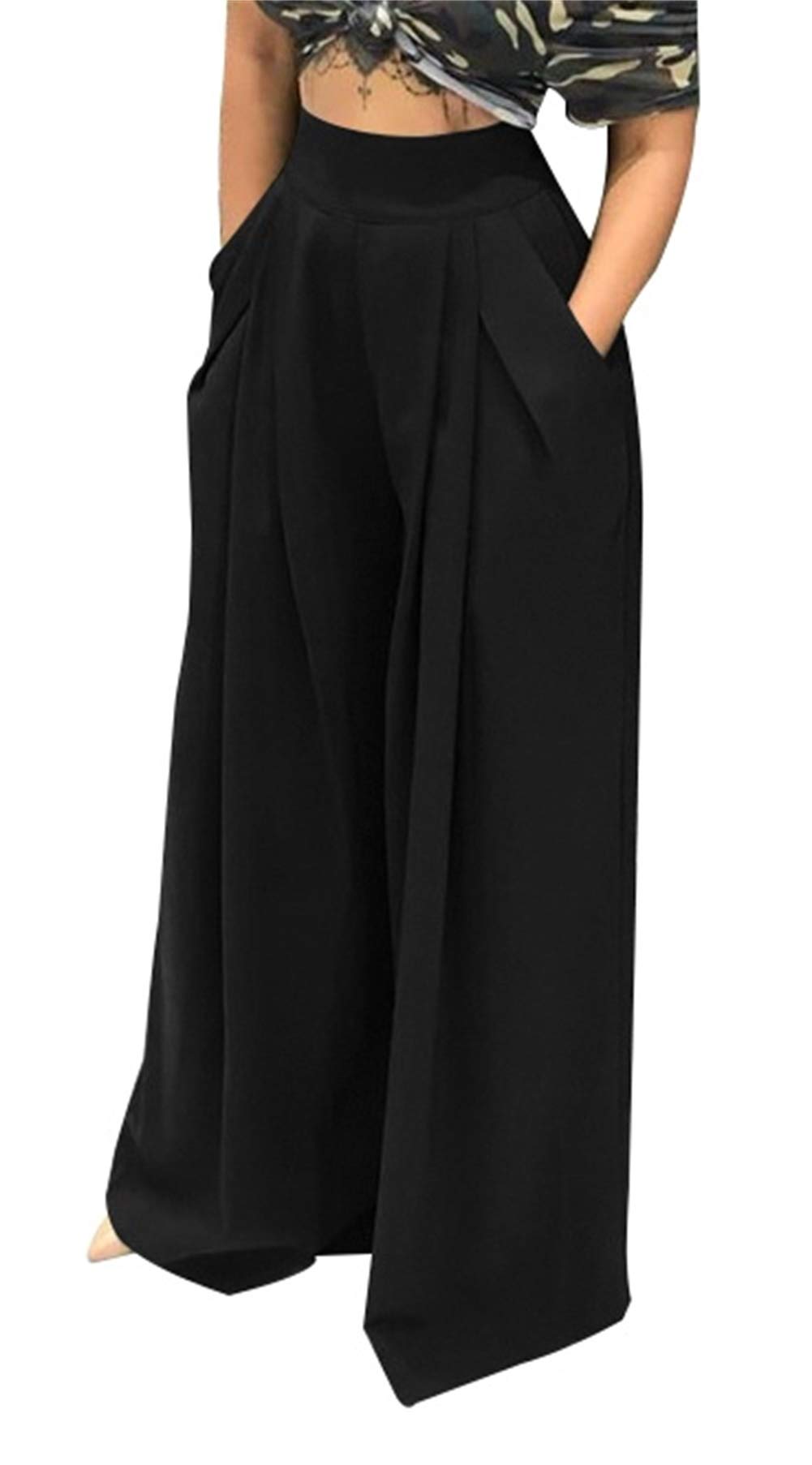 SHINFY Women's Stretchy Wide Leg Palazzo Lounge Pants - Soft Comfortable Elastic Waist Casual Pants (Sizes S-3XL) for Yoga, Travel & Home Relaxation