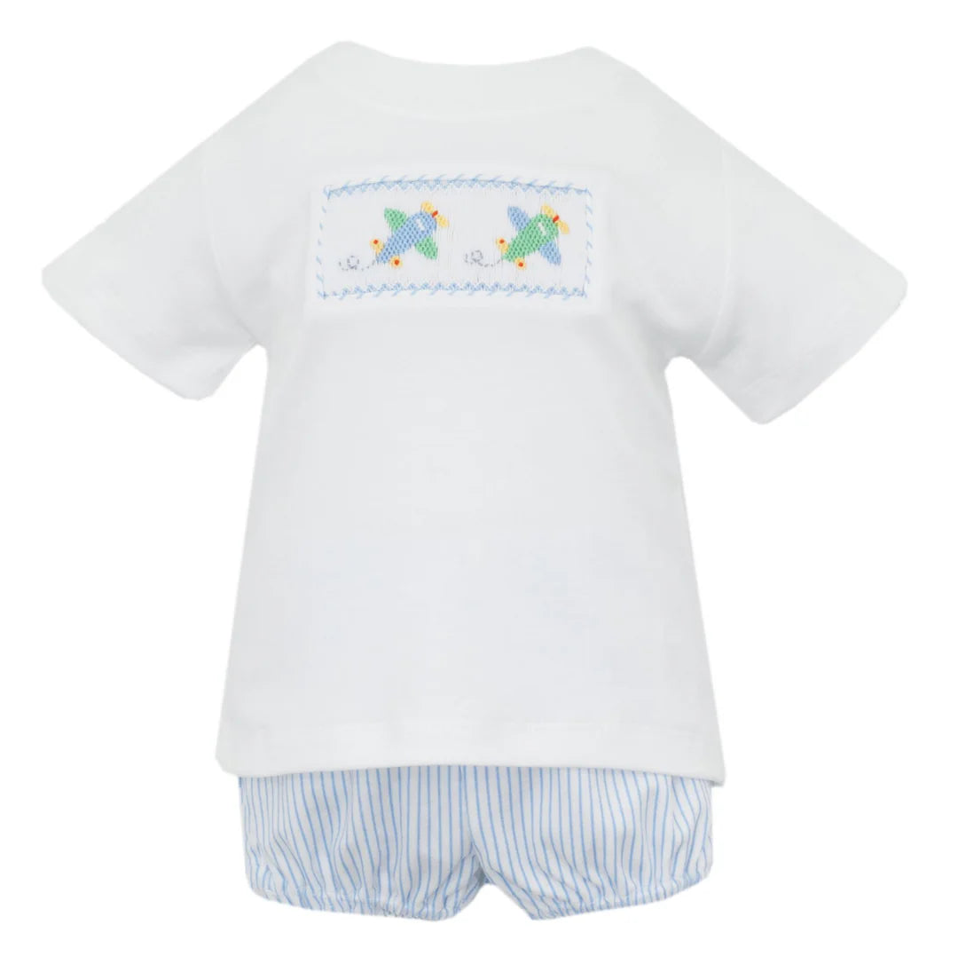 Airplane Smocked Stripe Knit Shorts Set for Baby Boys & Girls - Comfortable Cotton Playwear for Summer Outings & Casual Wear