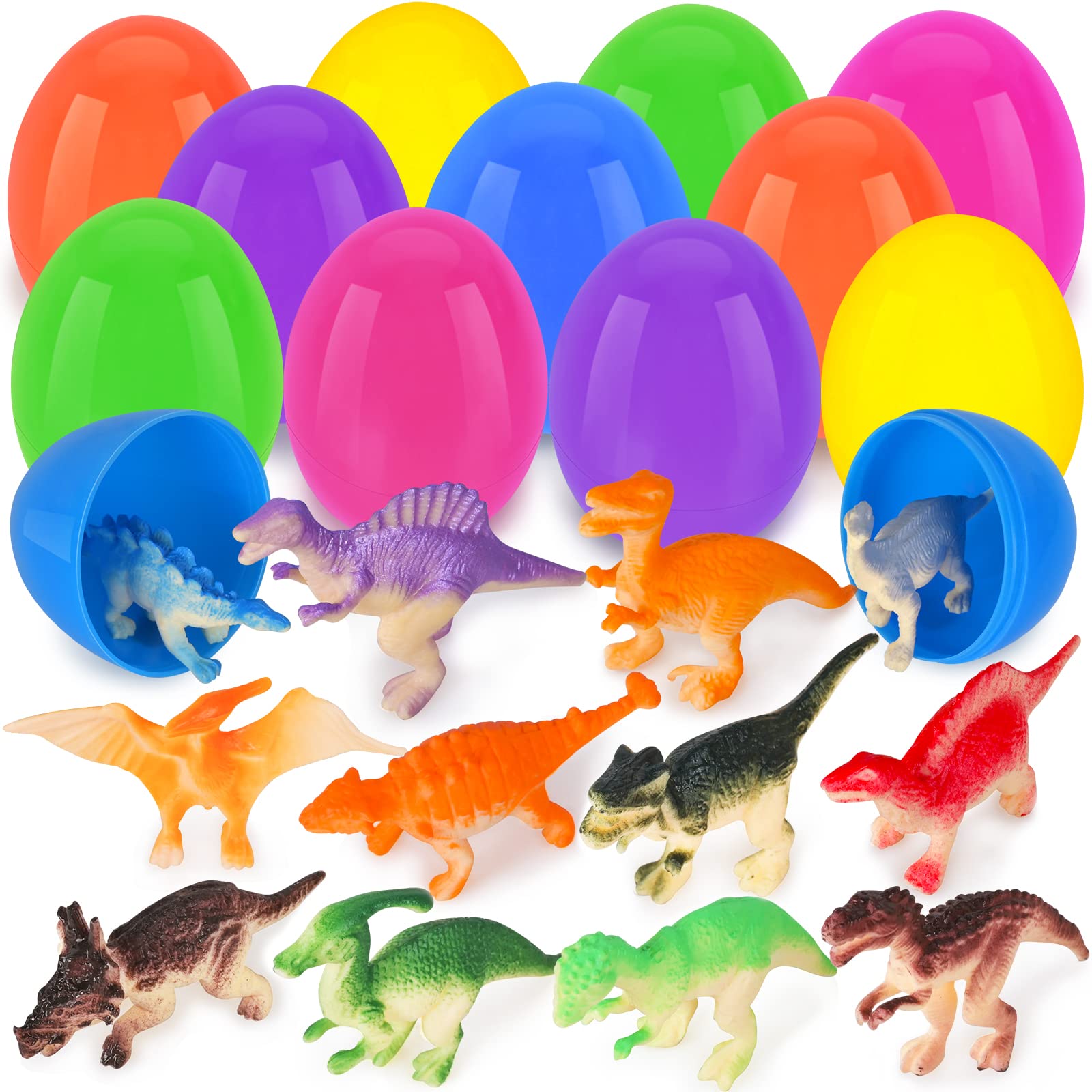 12-Piece Dinosaur Easter Egg Toys for Boys - Fun Easter Basket Stuffers, Kids Easter Gifts with Surprise Toys Inside - Perfect for Easter Egg Hunts, Party Favors & Toddler Gifts