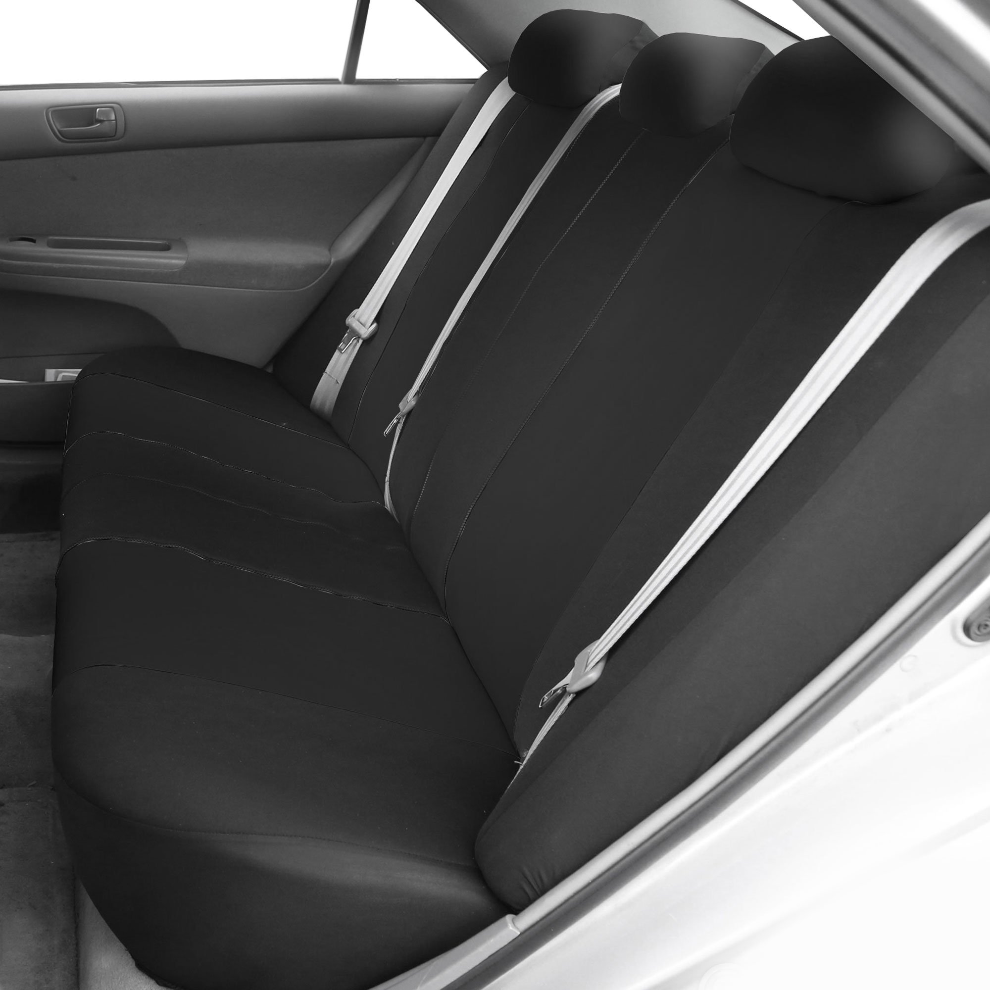 FH Group Universal Back Seat Cloth Car Cover - Split Bench Rear Seat Protector for SUV, Sedan, Van | Durable & Stylish Black Interior Accessories | Perfect for Road Trips, Family Travel & Pet Protection