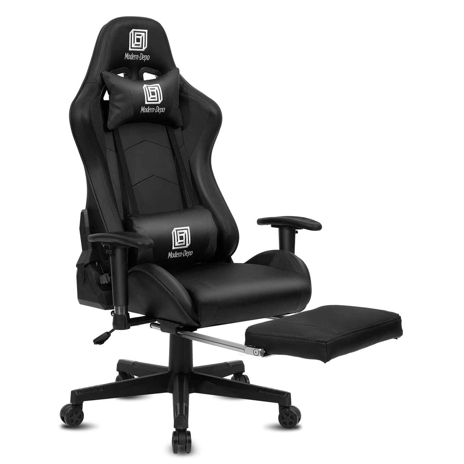 Ergonomic Gaming Chair with Built-in Speakers, Adjustable Headrest & Lumbar Support, Footrest - Black - Perfect for PC Gaming, Home Office & Streaming Setup