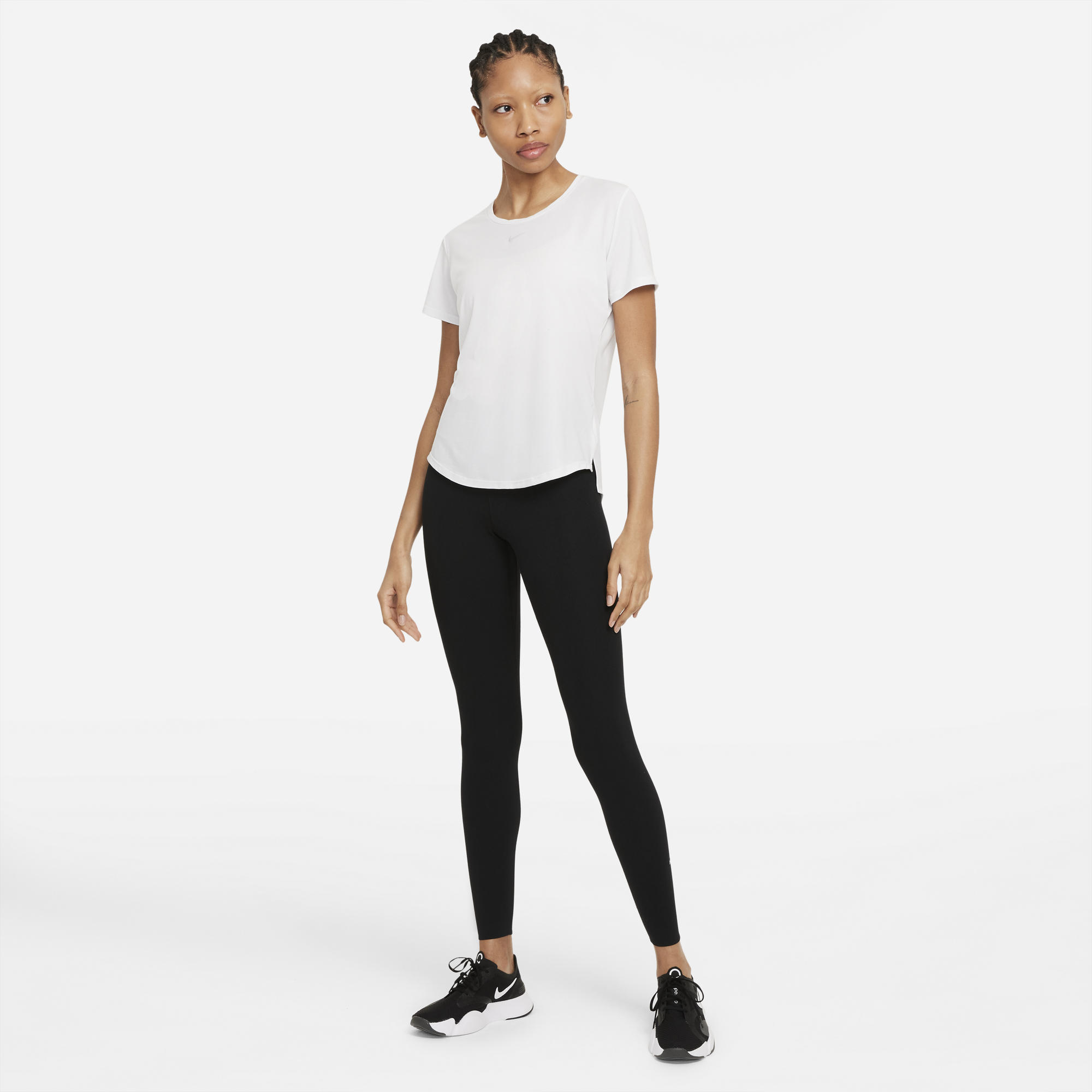 Nike Women's DRI-FIT UV Protection Moisture-Wicking Short Sleeve T-Shirt - White/Reflective Silver - Athletic Workout Top for Running, Yoga & Outdoor Activities