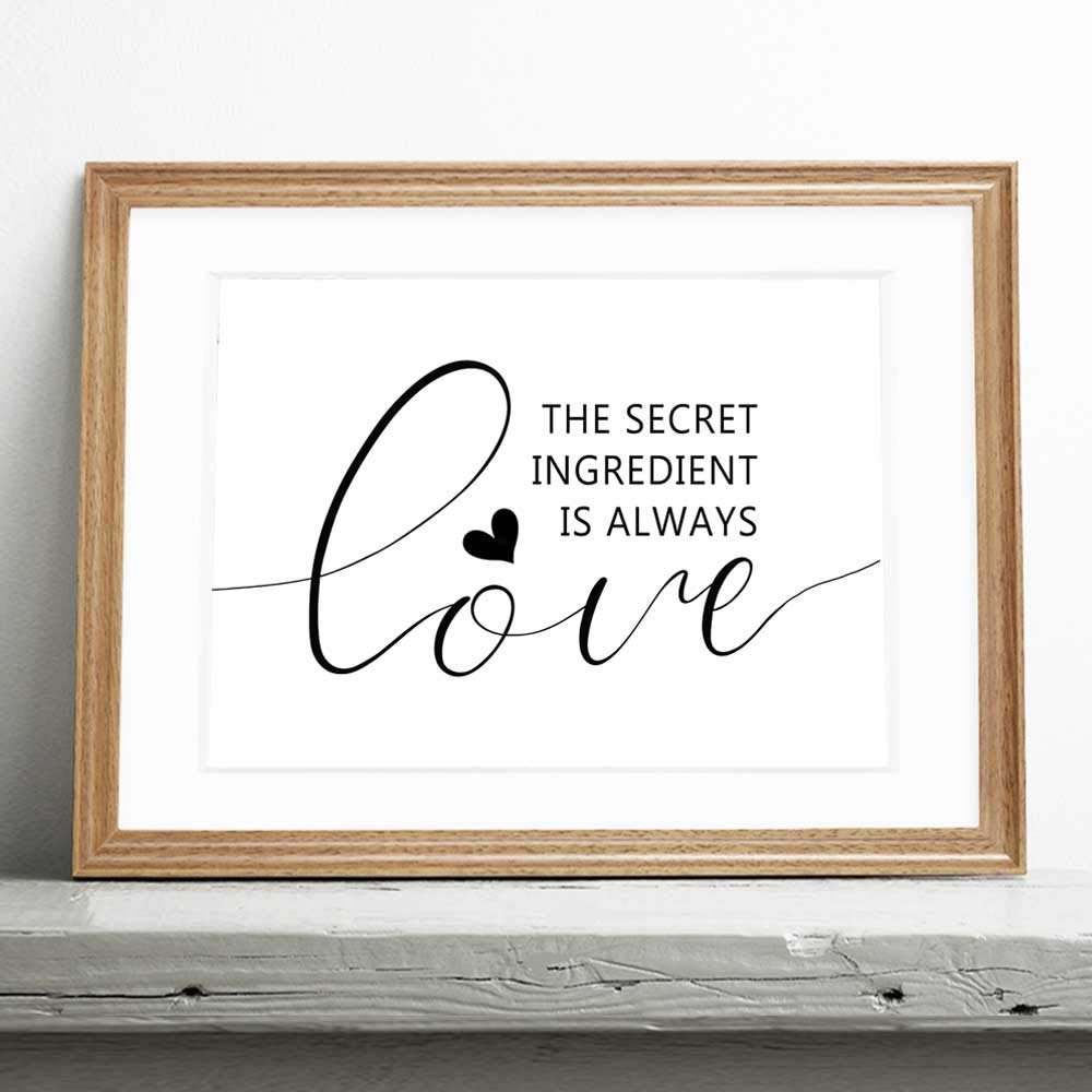 Farmhouse Kitchen Sign - 'The Secret Ingredient is Always Love' - Rustic Home & Bedroom Decor - 8x10 Inches Unframed - Perfect for Country Kitchens, Dining Rooms & Cozy Living Spaces