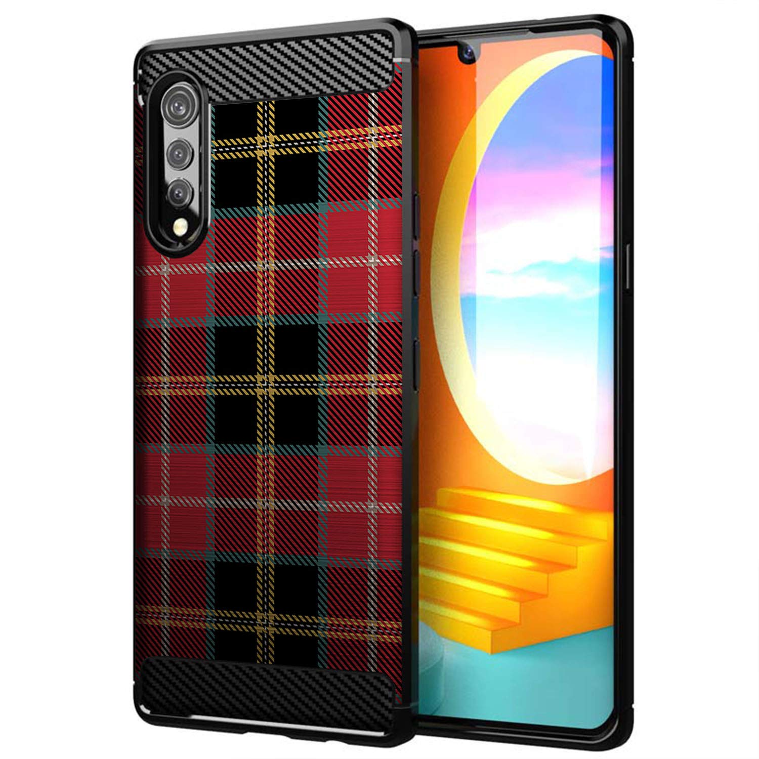 LG Velvet / LG Velvet 5G Phone Case - Slim Black Shockproof TPU Cover with Red Plaid Design | Flexible Protective Case for Everyday Use, Work & Travel
