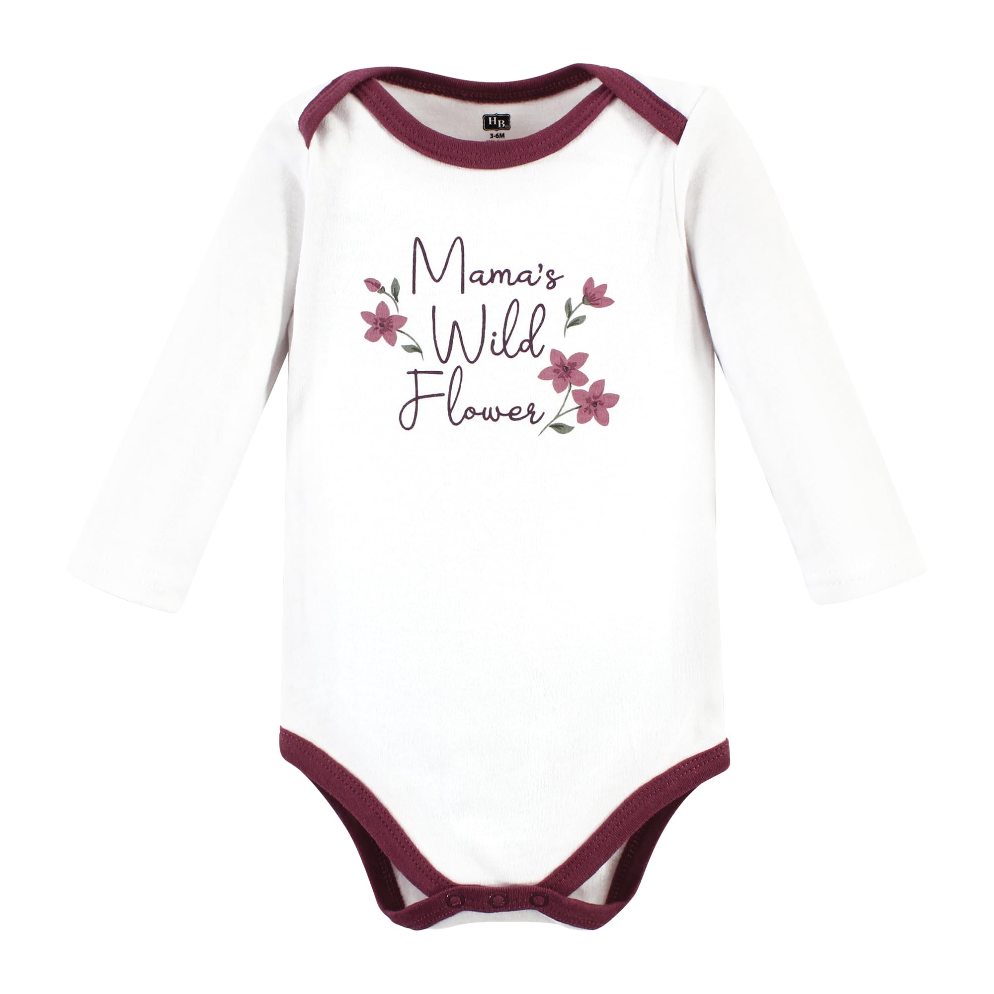 Hudson Baby Unisex Cotton Long-Sleeve Bodysuits - Soft & Comfortable Infant Onesies, Plum Wildflower Print, 3-6 Months - Perfect for Everyday Wear, Playtime & Photo Shoots