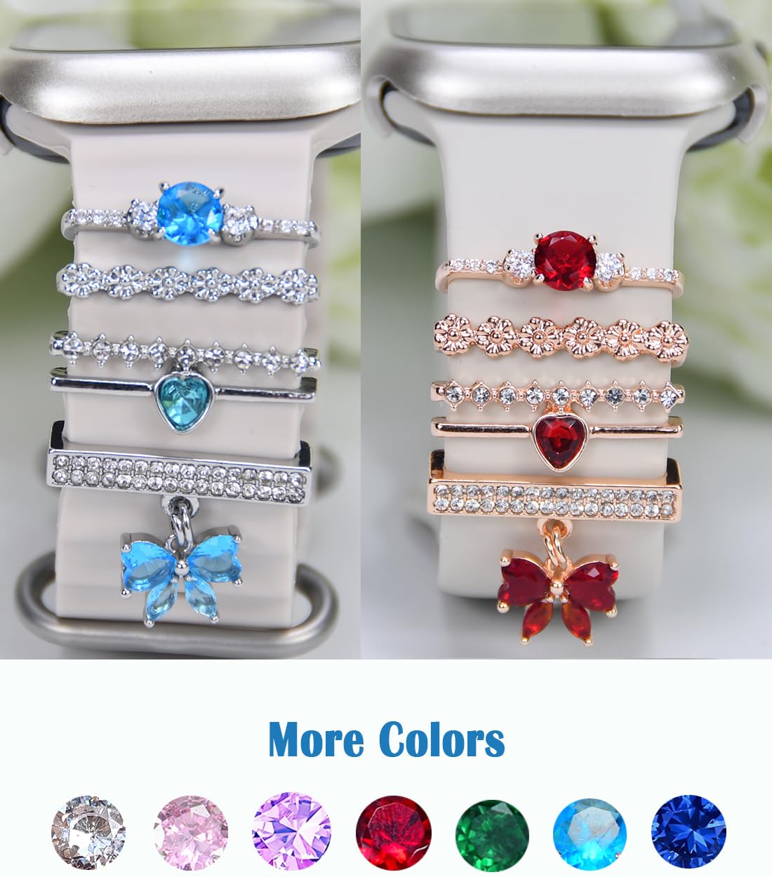 Apple Watch Band Charms - Decorative Metal Jewelry Rings & Loops for Women - Compatible with Apple Watch Series SE/9/8/7/6/5/4/3/2/1 (38mm-49mm) & Samsung Galaxy Watch 5/Pro/4 & Fitbit - Stylish Watch Accessories for Everyday Wear & Special Occasions