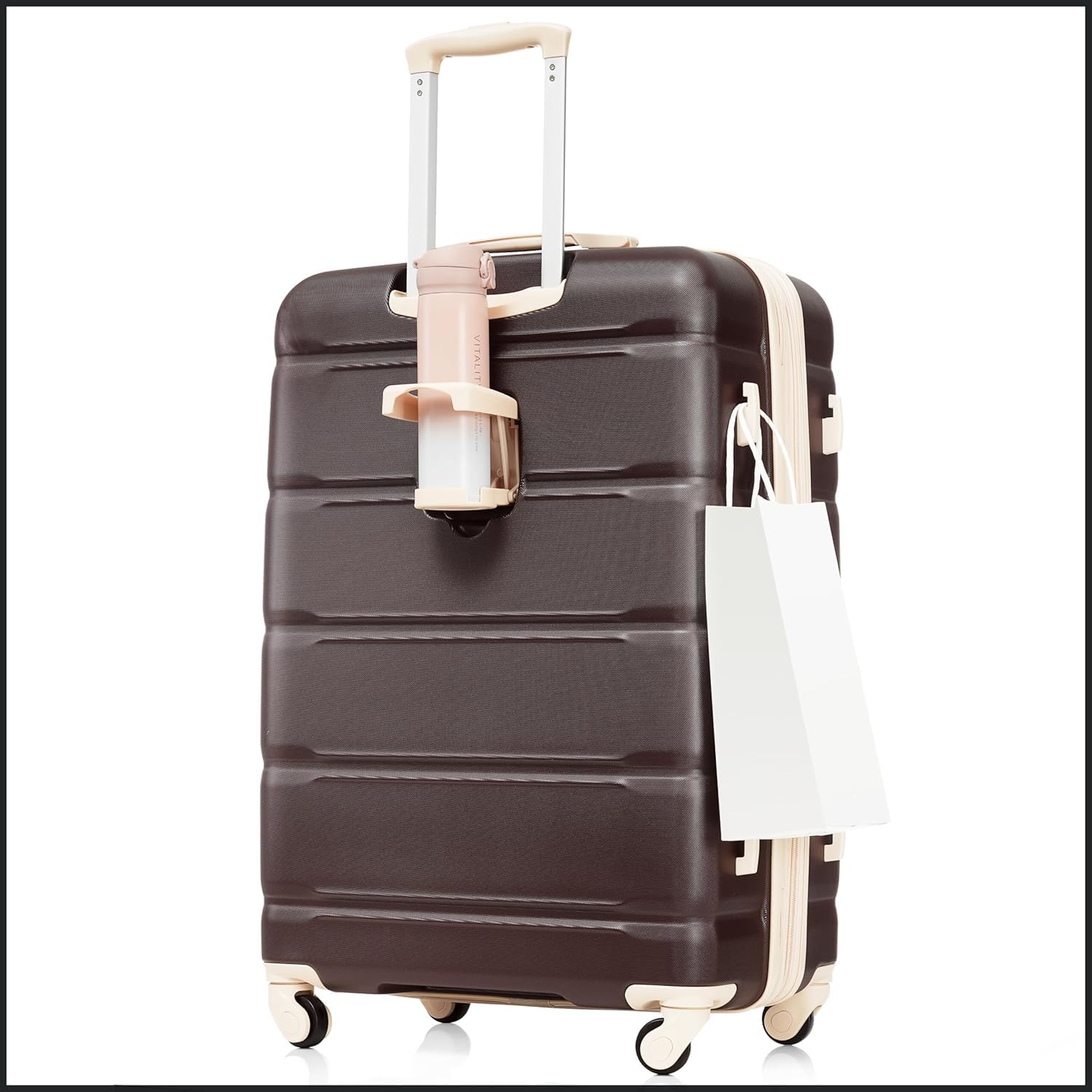 Merax 3-Piece Expandable Hardside Luggage Set with Spinner Wheels & TSA Lock (20/24/28 Inch) - Brown & Khaki Suitcase for Travel, Business Trips & Family Vacations