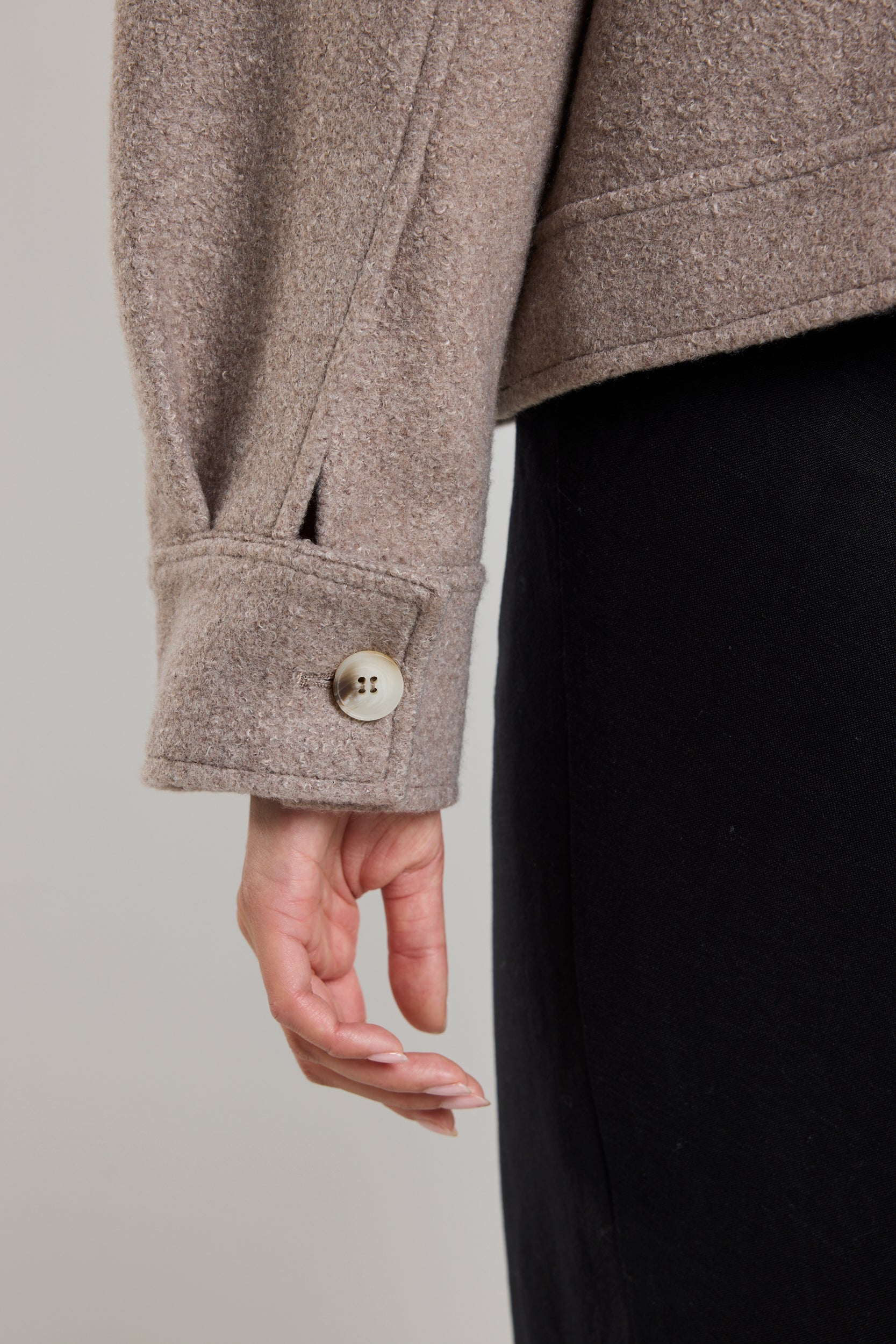 Stylish Taupe Boucle Trucker Jacket for Women - Trendy Denim Driver Jacket with Comfortable Fit - Perfect for Casual Outings, Road Trips & Fall Layering
