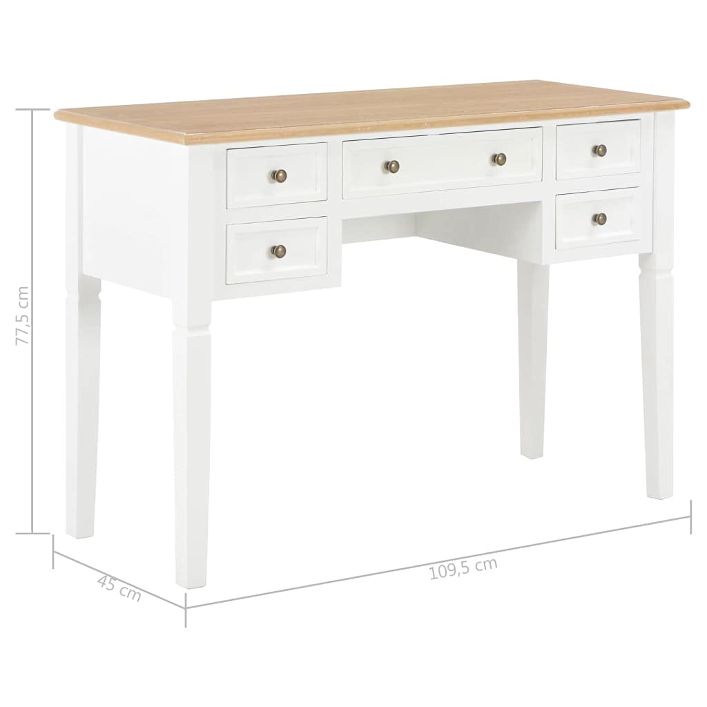 Modern White Wooden Writing Desk with 5 Drawers - 43.1