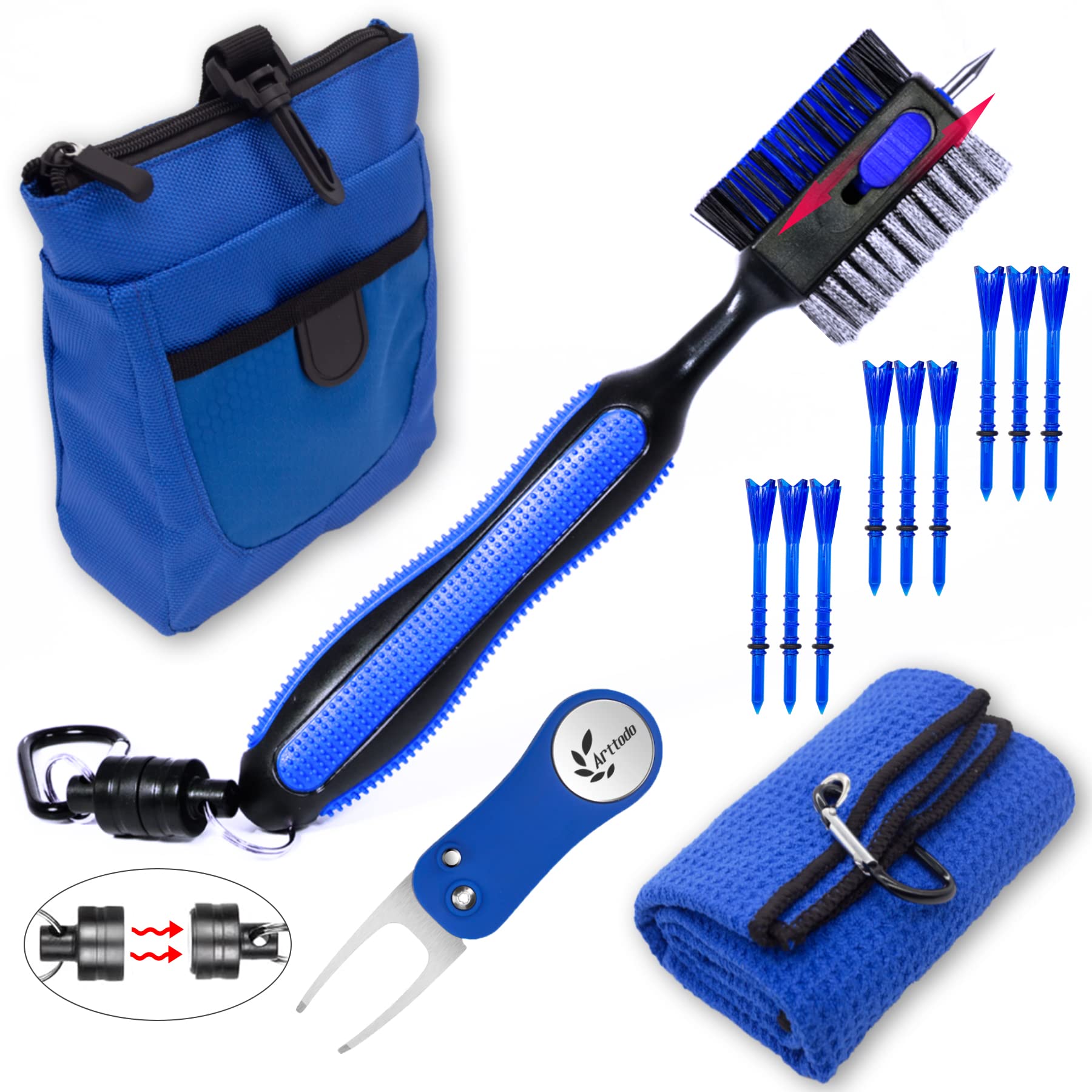 **Arttodo 13-in-1 Golf Cleaning Kit – Premium Golf Club Brush, Towel, Tees, Divot Tool & Ball Marker – Multi-Function Pouch Bag – Ideal Golf Gifts & Accessories for Men (Perfect for On-Course Cleaning & Storage)**