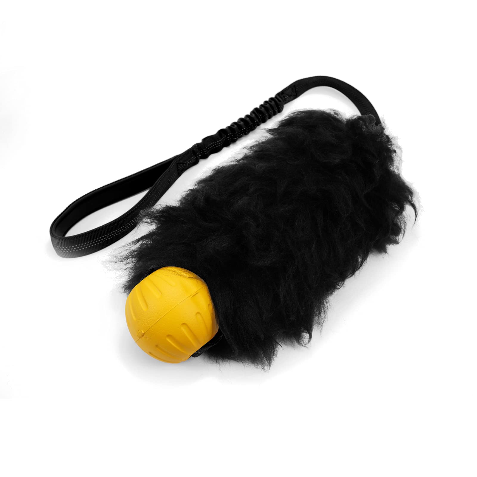HOWGO Dog Rope Toy - 100% Natural Sheepskin Bungee Chaser with Sheep Smell, Durable Tug Toy for All Dog Breeds (Black, Large with Ball) - Perfect for Fetch, Training & Interactive Playtime